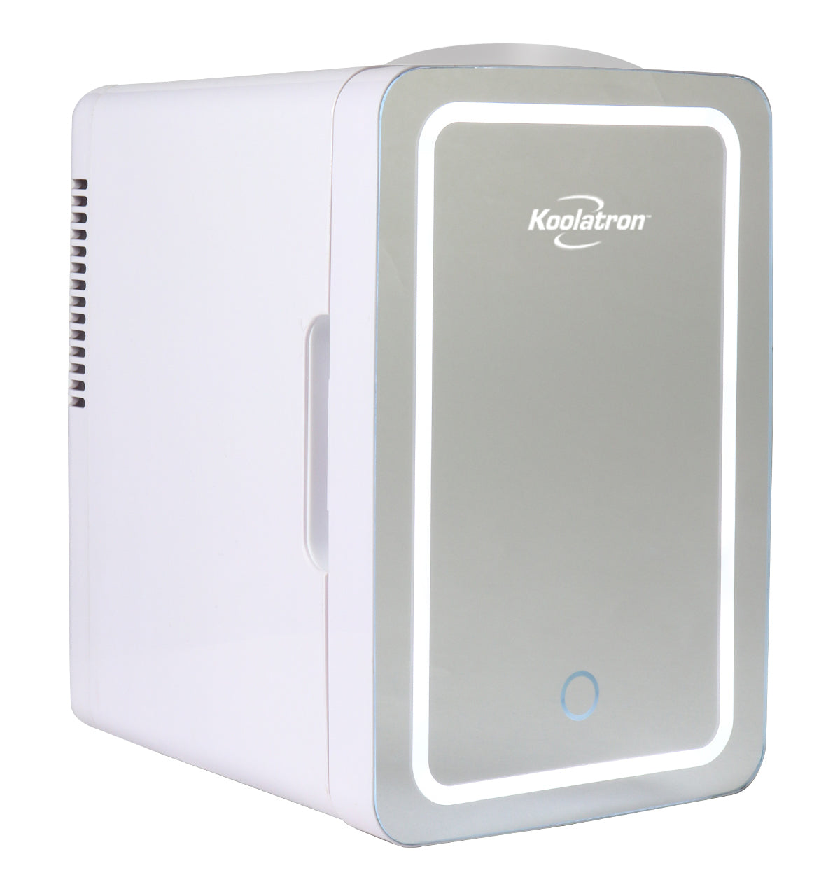Koolatron Cosmetic Mini Fridge, LED Lighted Makeup Mirror, 6L Portable Skincare Refrigerator, 12V DC and 220V AC Cords (White, Silver)