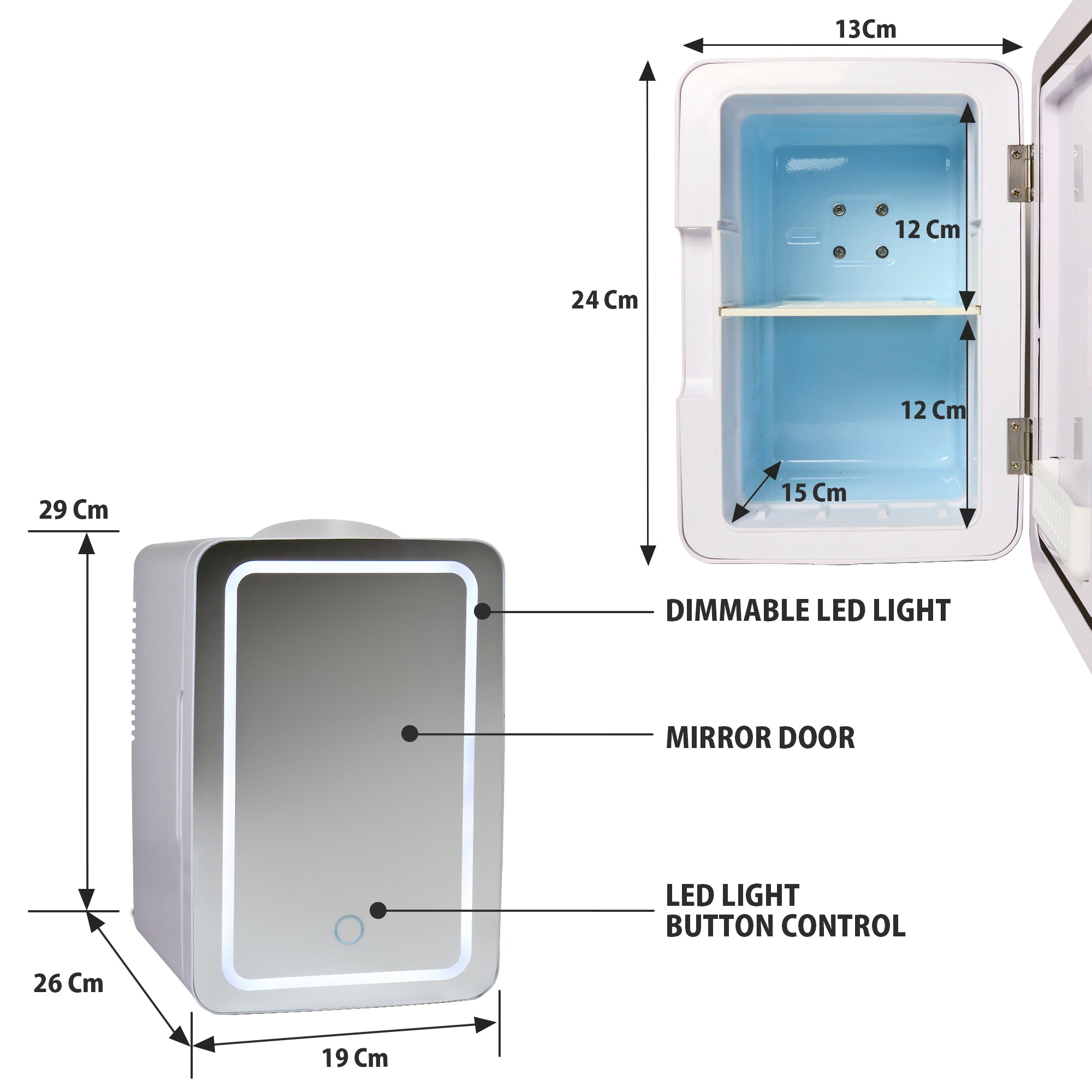 Koolatron Cosmetic Mini Fridge, LED Lighted Makeup Mirror, 6L Portable Skincare Refrigerator, 12V DC and 220V AC Cords (White, Silver)