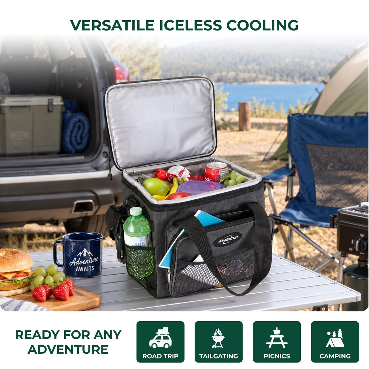 Koolatron 12V Electric Cool Bag 13L Portable Car Fridge, Thermoelectric Soft Cool Box with Adjustable Strap, Foldable Iceless Cool Bag for Car, Caravan & Camping Travel