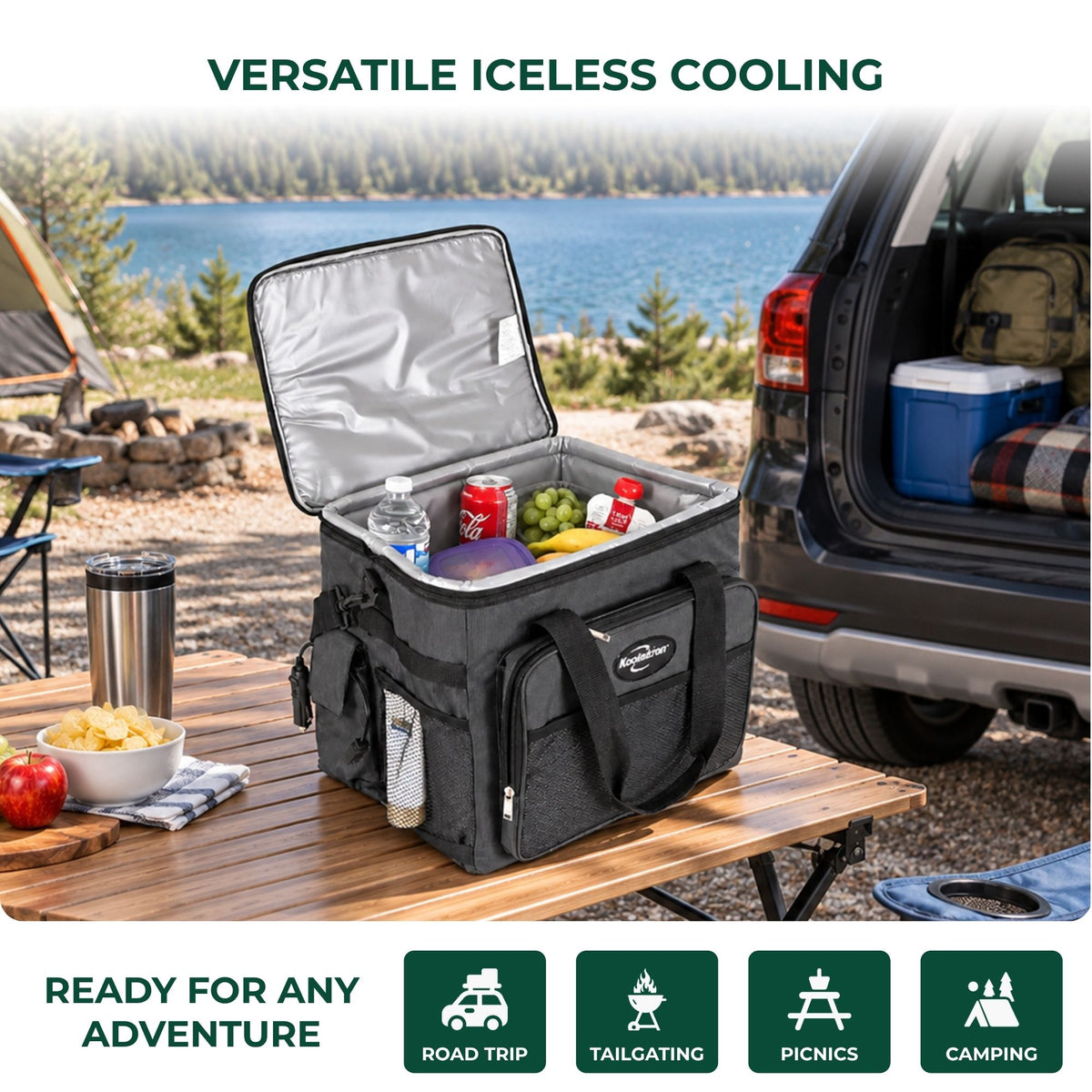 Koolatron 12V Electric Cooler Bag 25L Portable Car Fridge, Thermoelectric Soft Cooler with Adjustable Strap, Foldable Iceless Cooler Bag for Car, Camping, Travel