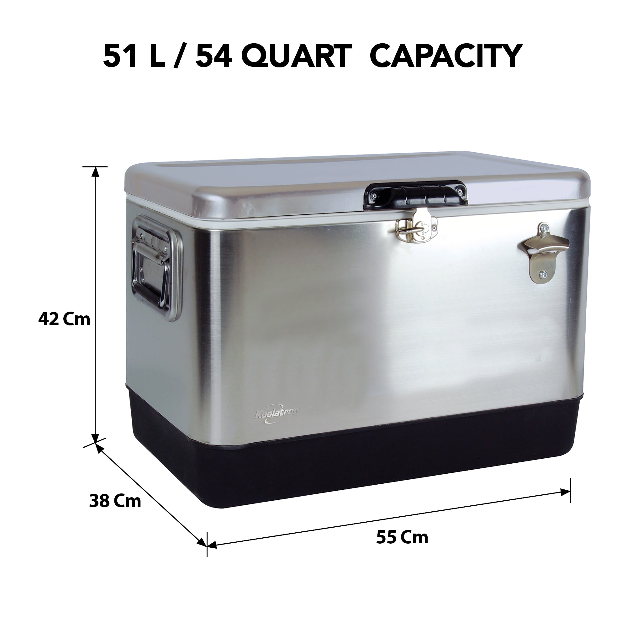 Koolatron Stainless Steel Ice Chest Cool Box with Bottle Opener, 51 L, 85 Can Capacity Esky, Portable Beverage Cooler for Camping, Beach, Caravan (Silver/Black)