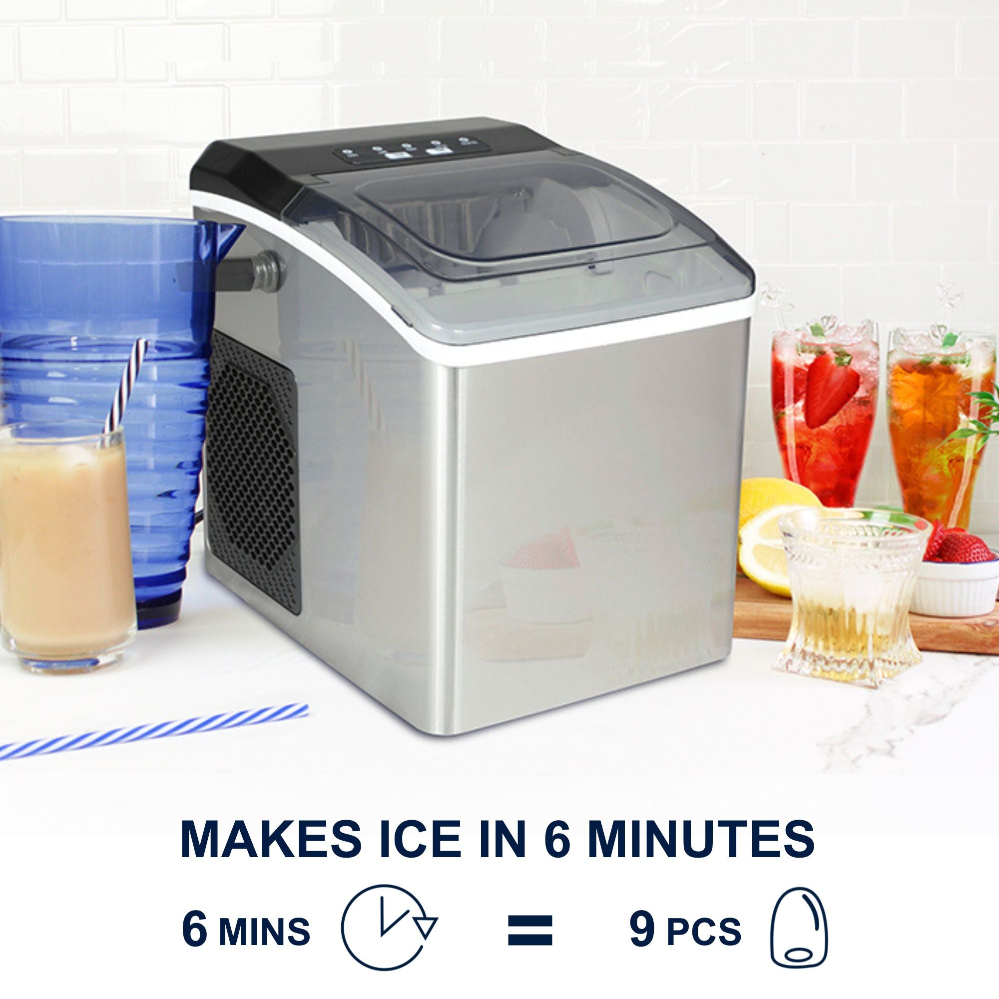 Koolatron Ice Maker | 11.7KG Countertop Ice Maker Machine | Ice Machine for Commercial Home Bar Office Kitchen Appliances | Nugget Ice Maker | Ice Scoop and Basket | Stainless Steel