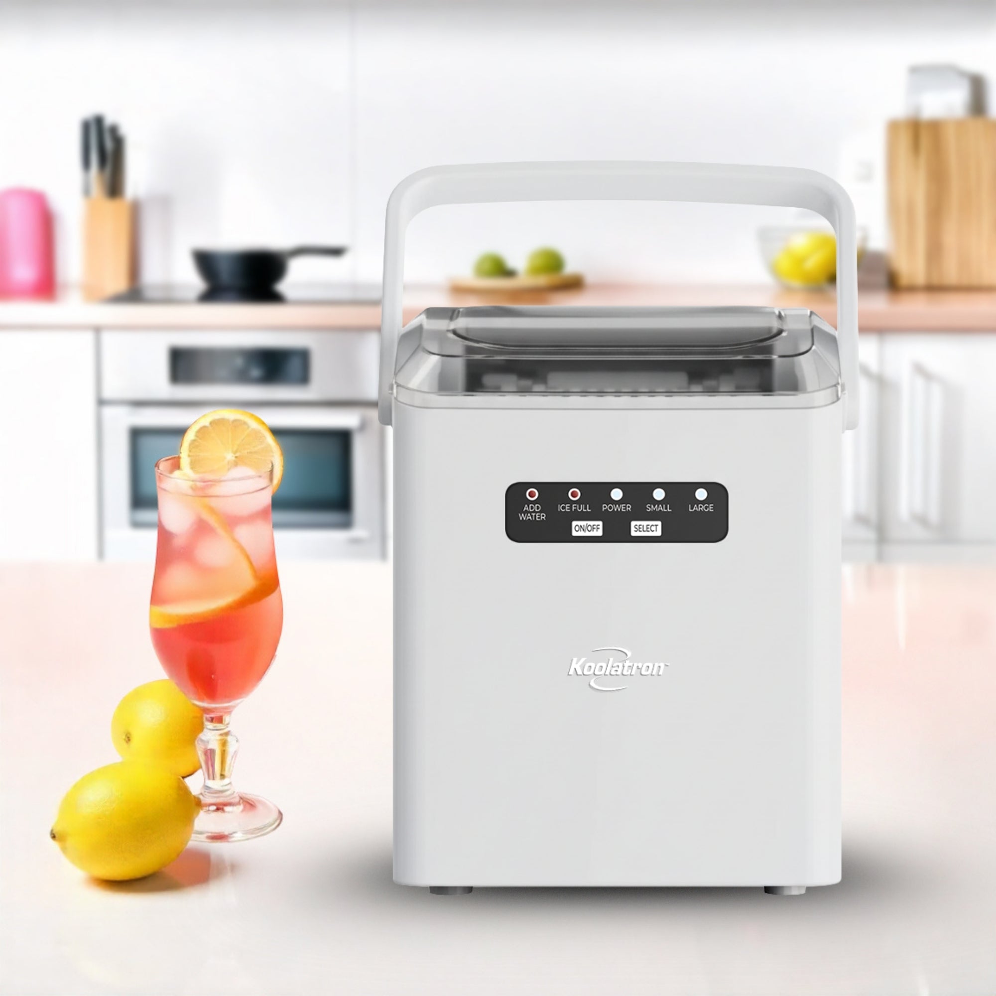 Koolatron Countertop Ice Machine | Portable Ice Maker | 12 kg of ice each day | 8 Ice Cubes Ready in 7 mins | 2 Sizes Of Ice Pellets | Ice Scoop & Basket Included | Self-Cleaning | White