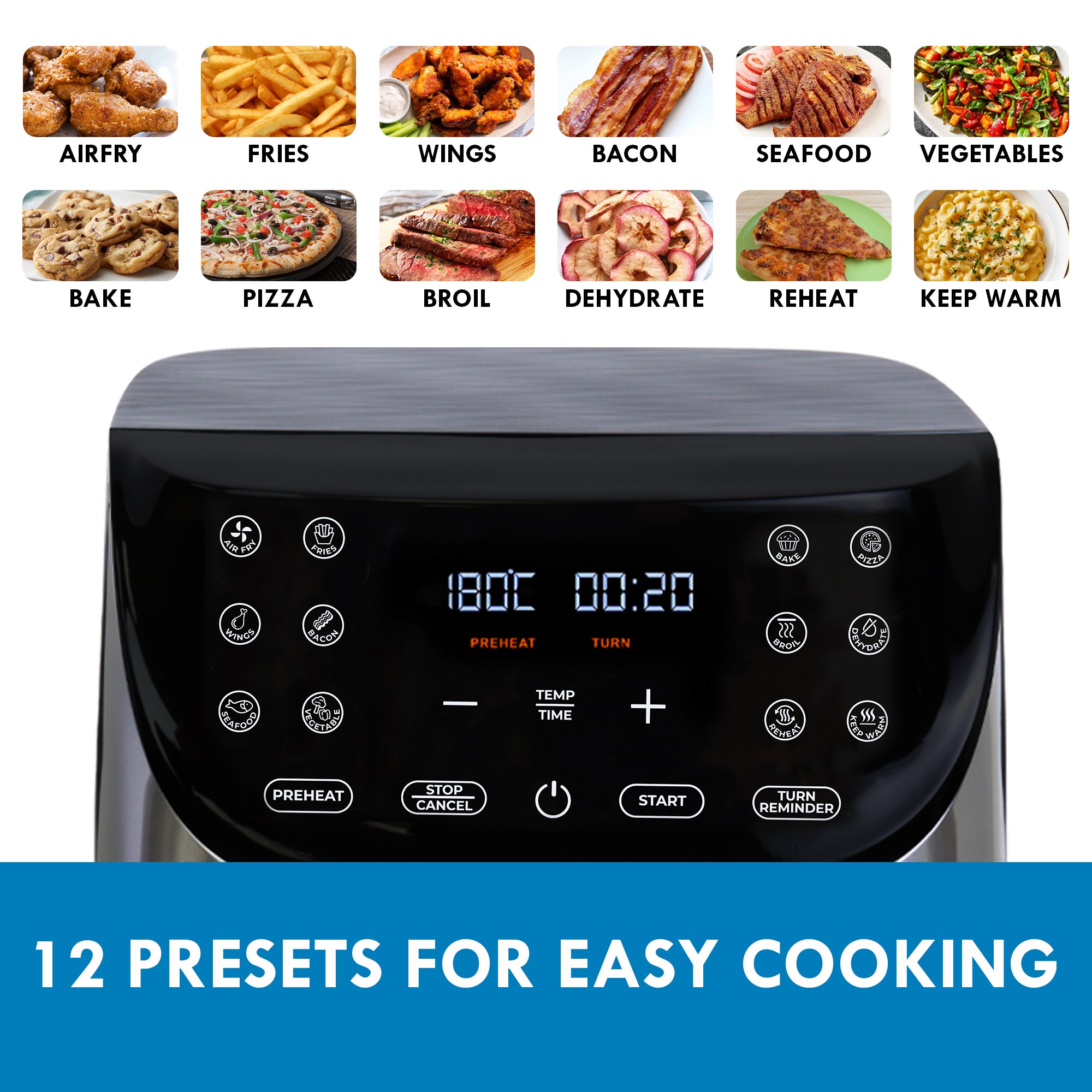 Kenmore 7.8 L Air Fryer, 1700W, 12 Preset Cooking Functions, Digital Touch Screen, Programmable Temperature & Timer, Stainless Steel