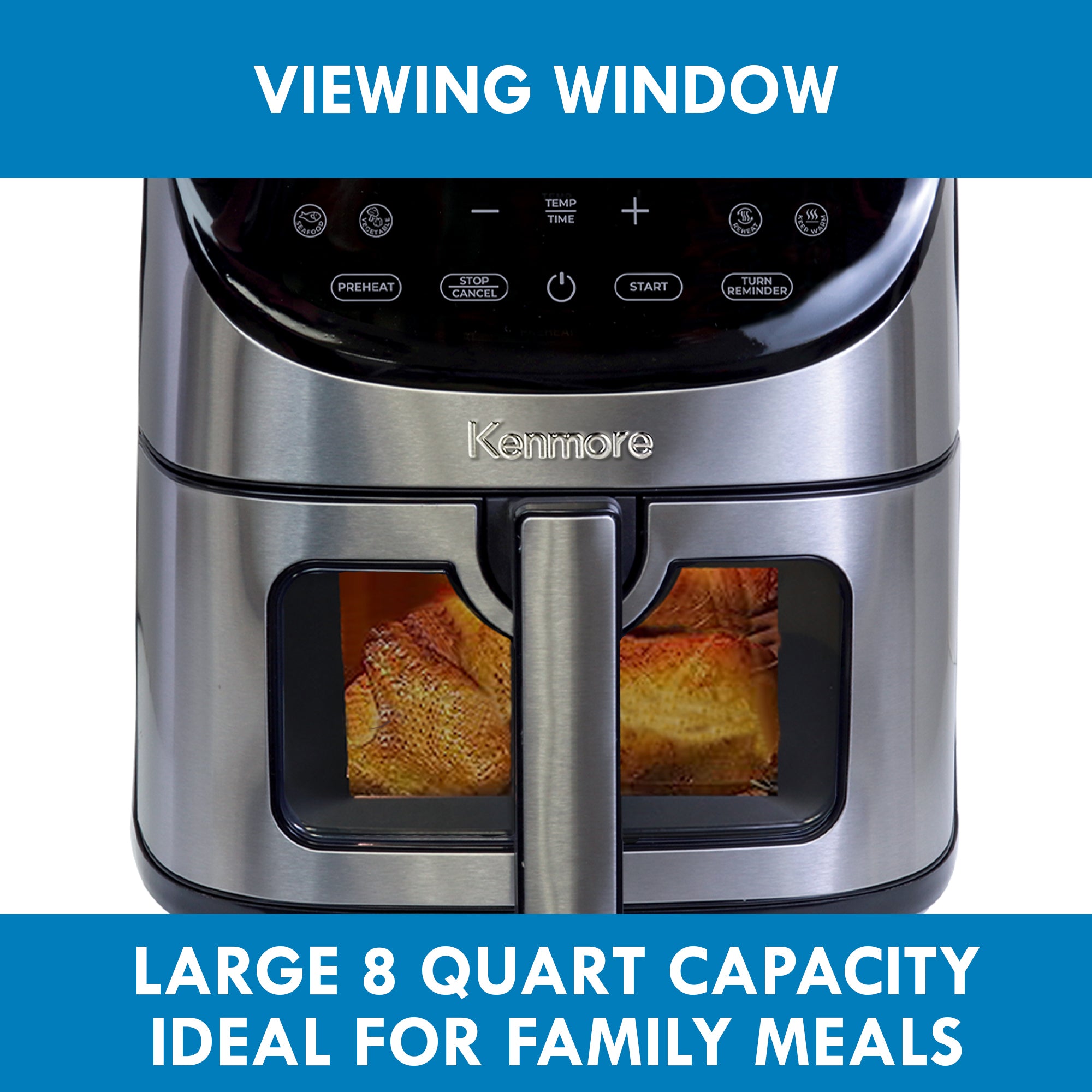 Kenmore 7.8 L Air Fryer, 1700W, 12 Preset Cooking Functions, Digital Touch Screen, Programmable Temperature & Timer, Stainless Steel