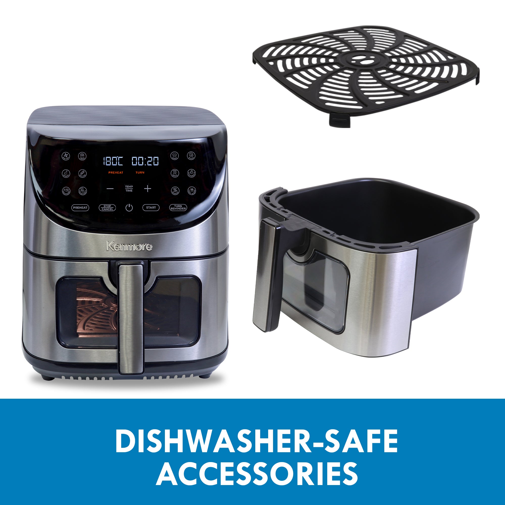 Kenmore 7.8 L Air Fryer, 1700W, 12 Preset Cooking Functions, Digital Touch Screen, Programmable Temperature & Timer, Stainless Steel