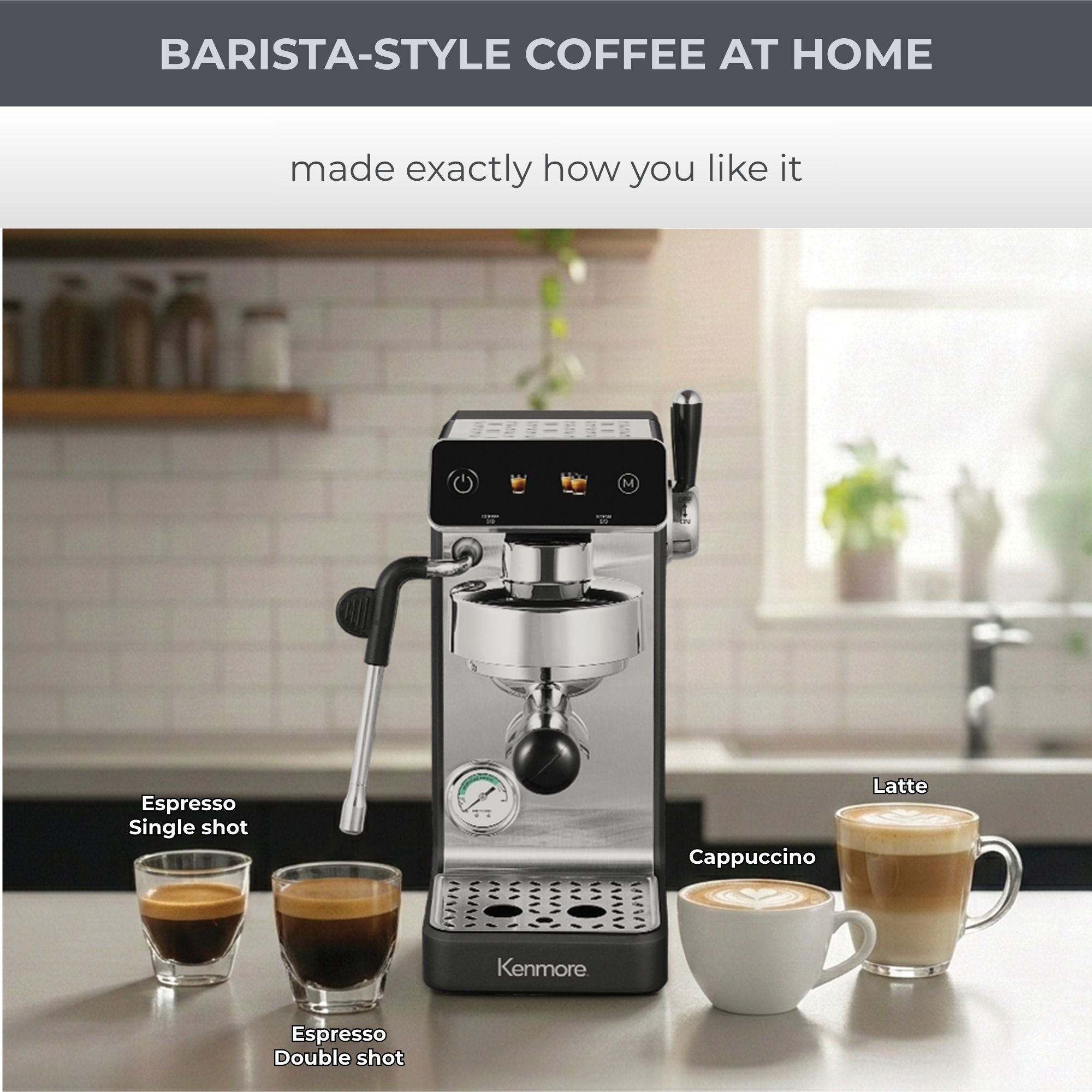 Kenmore Dualis Espresso Machine, Dual Thermoblock Simultaneous Brew & Steam, Italian ULKA Pump, PID Temperature Control, 58mm Portafilter, Steam Wand, 1.2L Tank, B