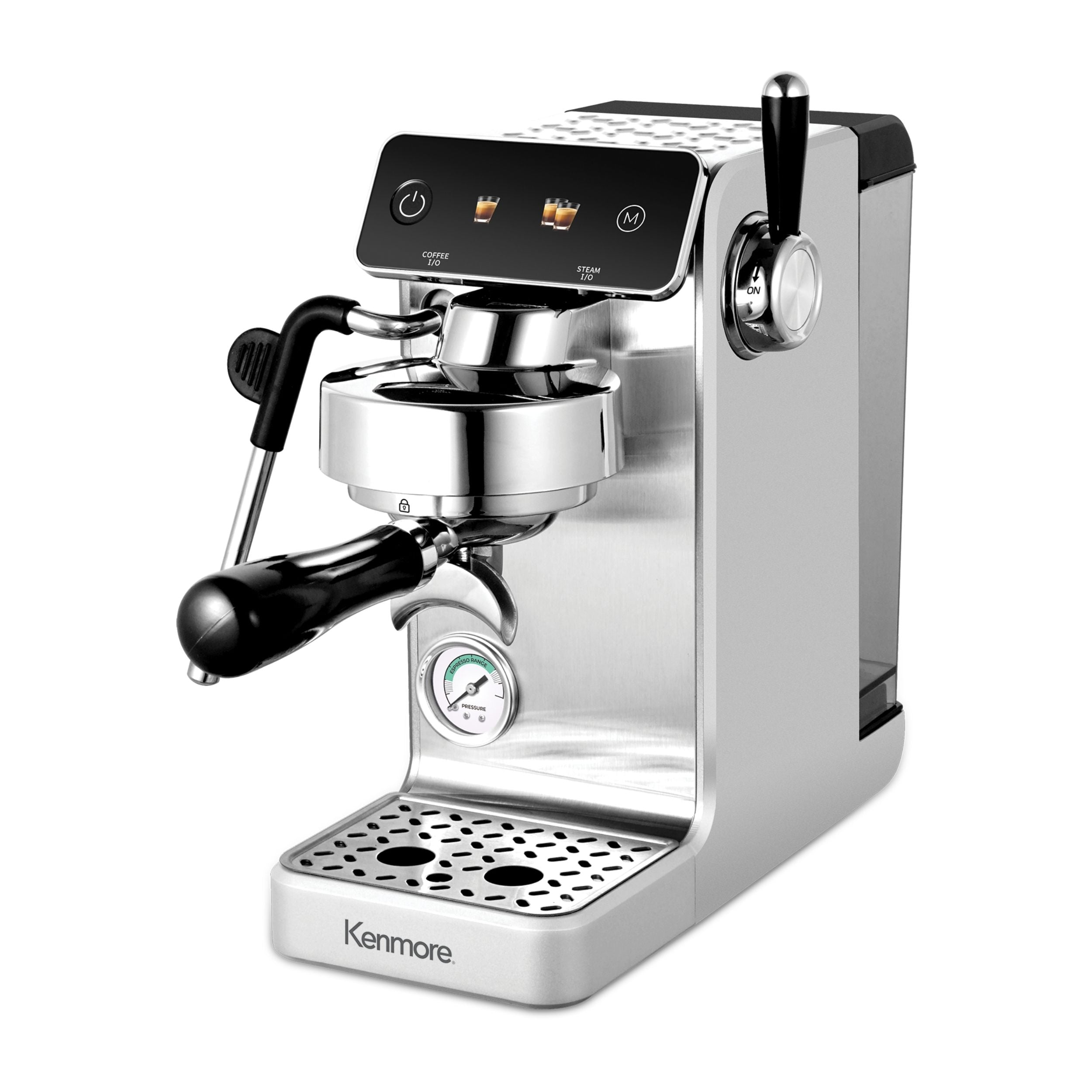 Kenmore Dualis Espresso Machine, Dual Thermoblock Simultaneous Brew & Steam, Italian ULKA Pump, PID Temperature Control, 58mm Portafilter, Steam Wand, 1.2L Tank, Stainless Look