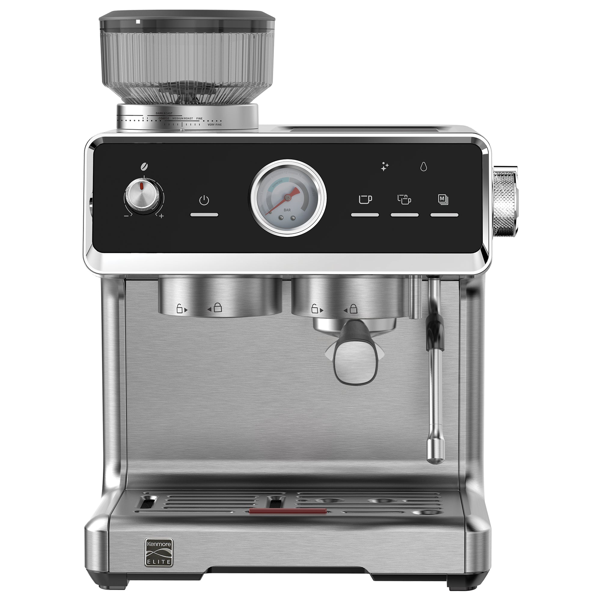 Kenmore Elite Auto-Tamping Espresso Machine With Grinder | Semi-Automatic Coffee Maker | 15 Bar Italian Pump, Stainless Steel