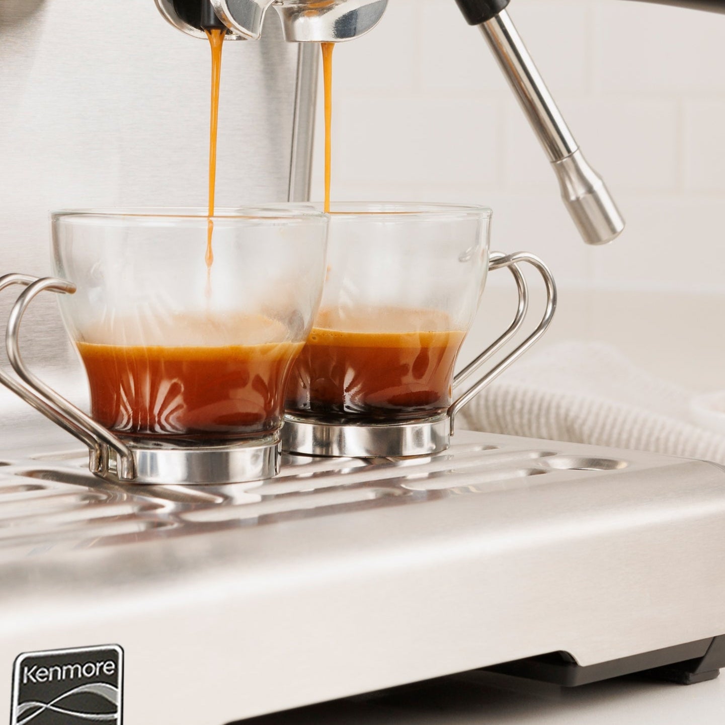 Kenmore Elite Auto-Tamping Espresso Machine With Grinder | Semi-Automatic Coffee Maker | 15 Bar Italian Pump, Stainless Steel