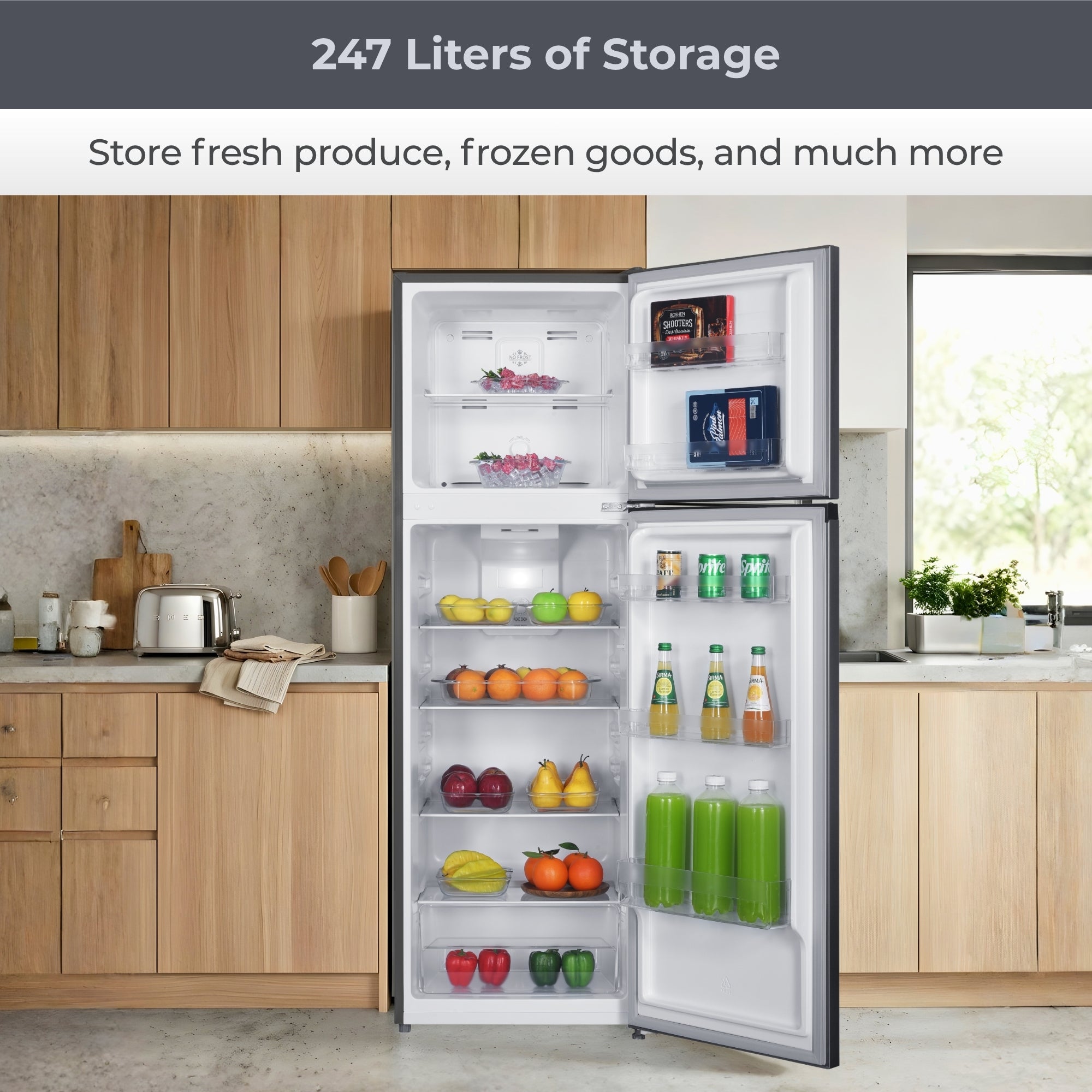 Kenmore 247L Top Mount Refrigerator Frost Free Stainless Steel Look Fridge Freezer Reversible Door LED Lighting Multi Air Flow 3.5 Star Energy AU