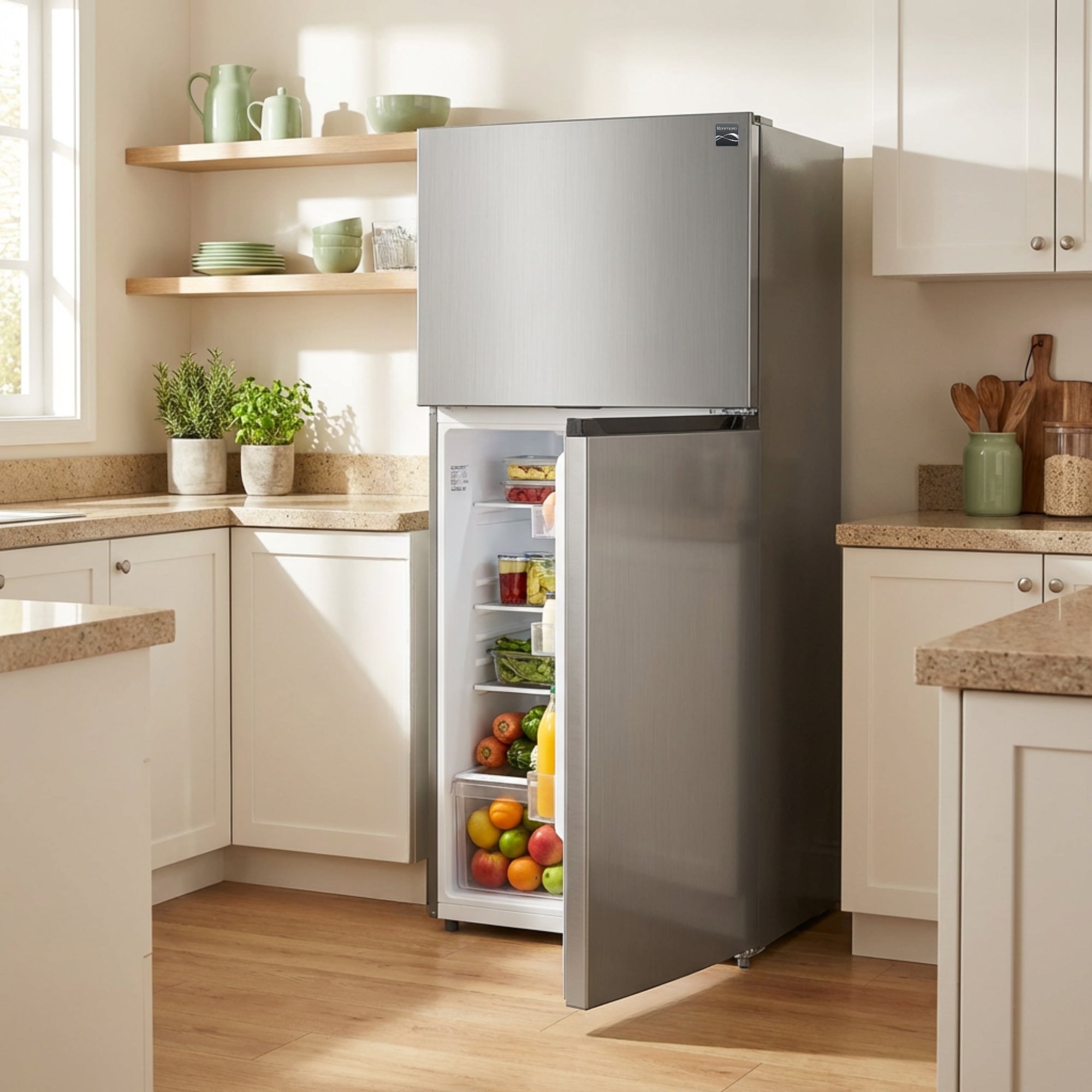 Kenmore 498L Top Mount Refrigerator Frost Free Stainless Steel Look Fridge Freezer Large Capacity LED Lighting Multi Air Flow Reversible Door AU