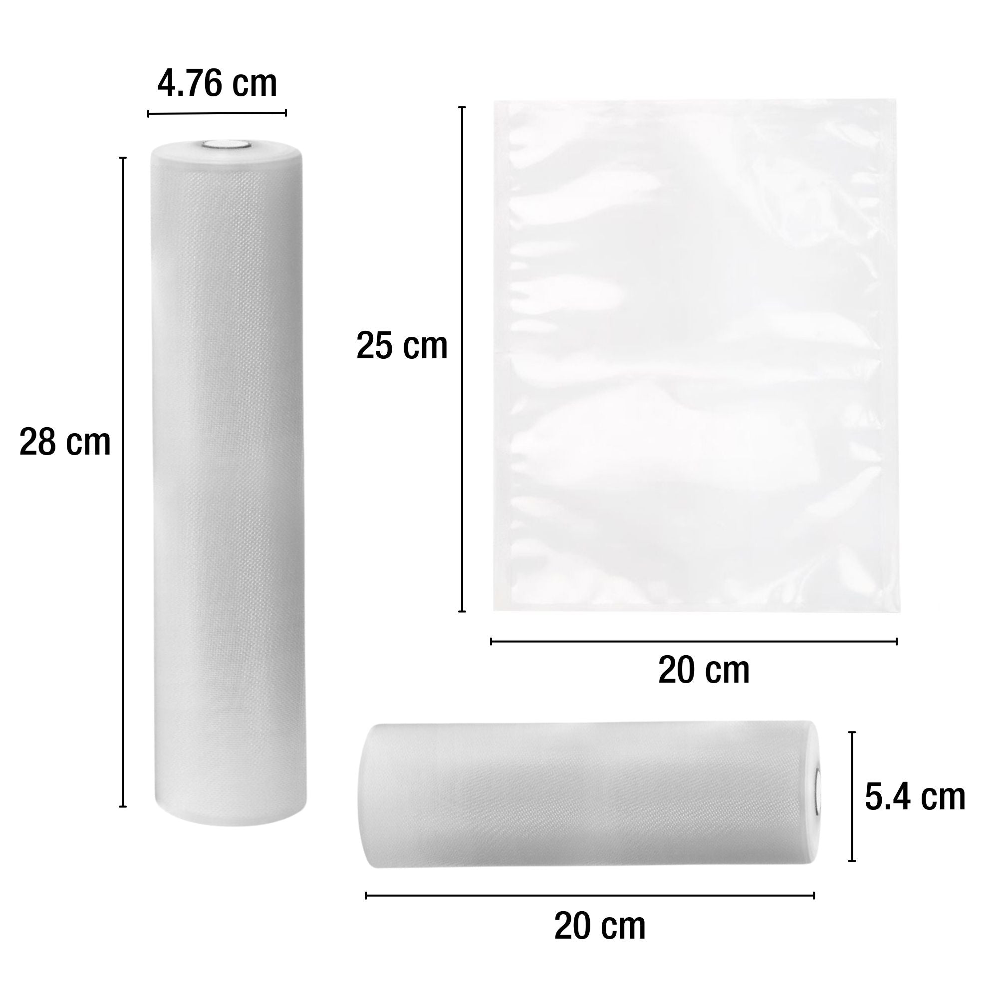 Kenmore vacuum sealing bag variety pack on a white background with dimensions labeled