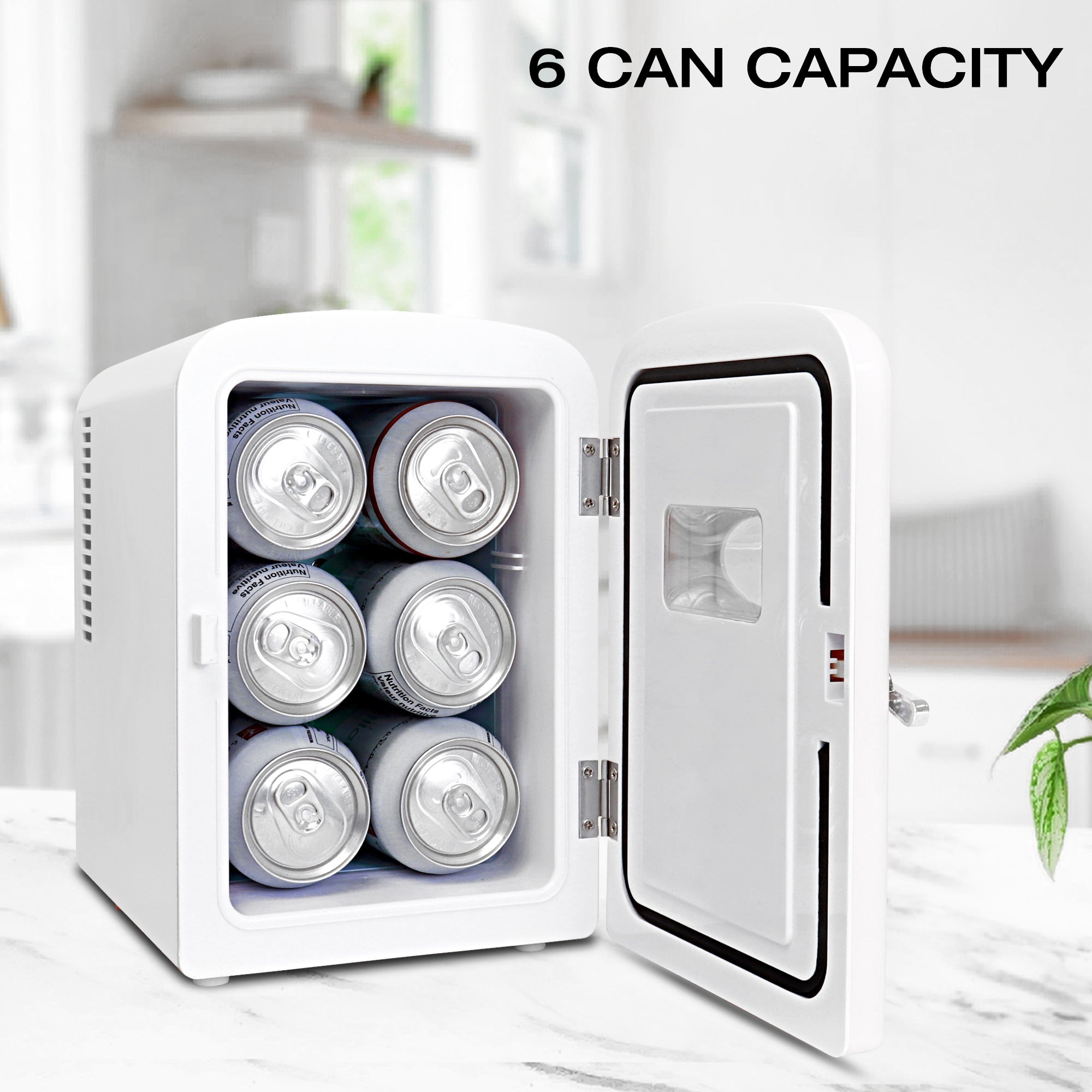 Koolatron 4L Mini Fridge for Skincare Products, Portable, 6 Can Capacity for Drinks, 12V DC and 220V AC Cords (White)