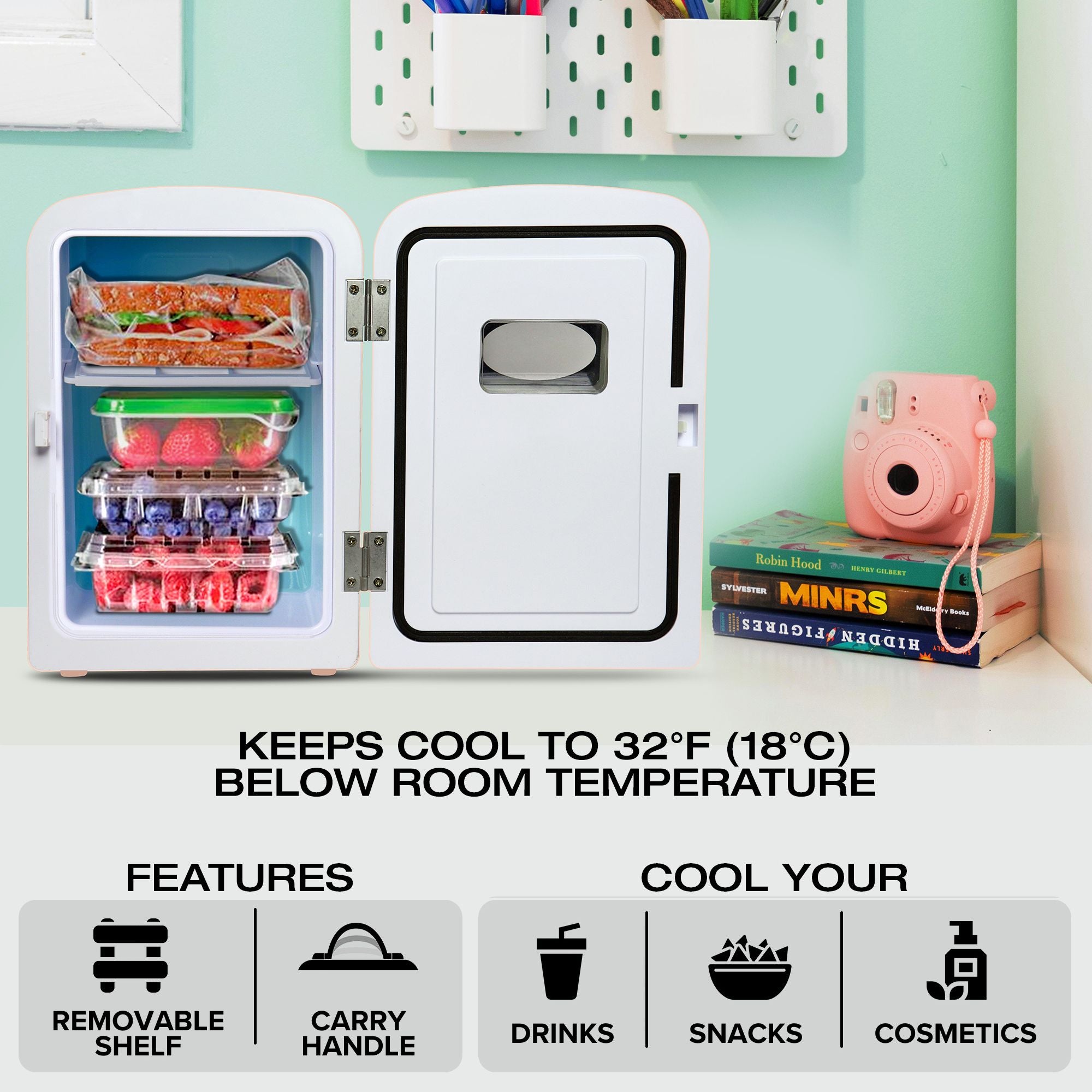 Koolatron 4L Mini Fridge for Skincare Products, Portable, 6 Can Capacity for Drinks, 12V DC and 220V AC Cords (White)