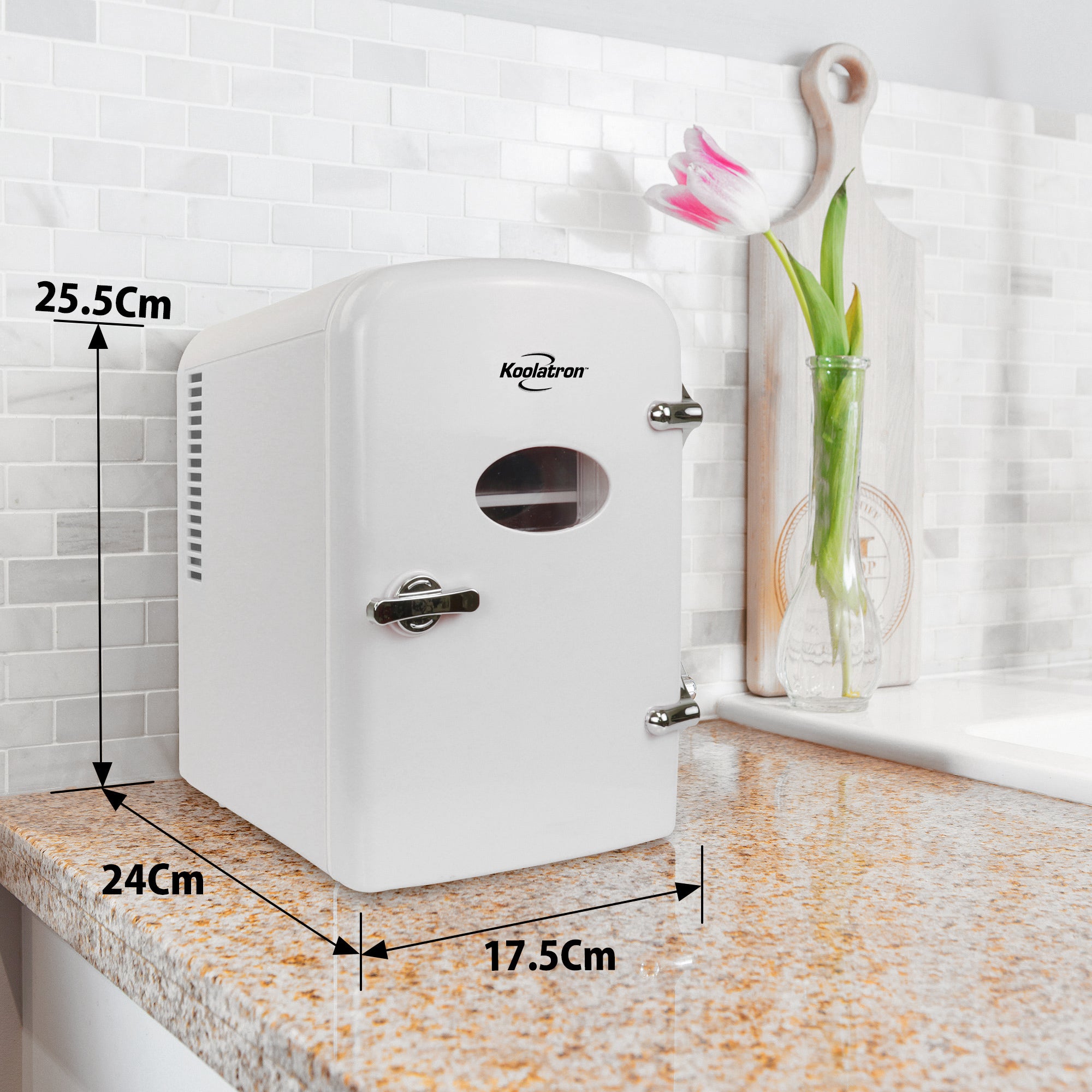 Koolatron 4L Mini Fridge for Skincare Products, Portable, 6 Can Capacity for Drinks, 12V DC and 220V AC Cords (White)