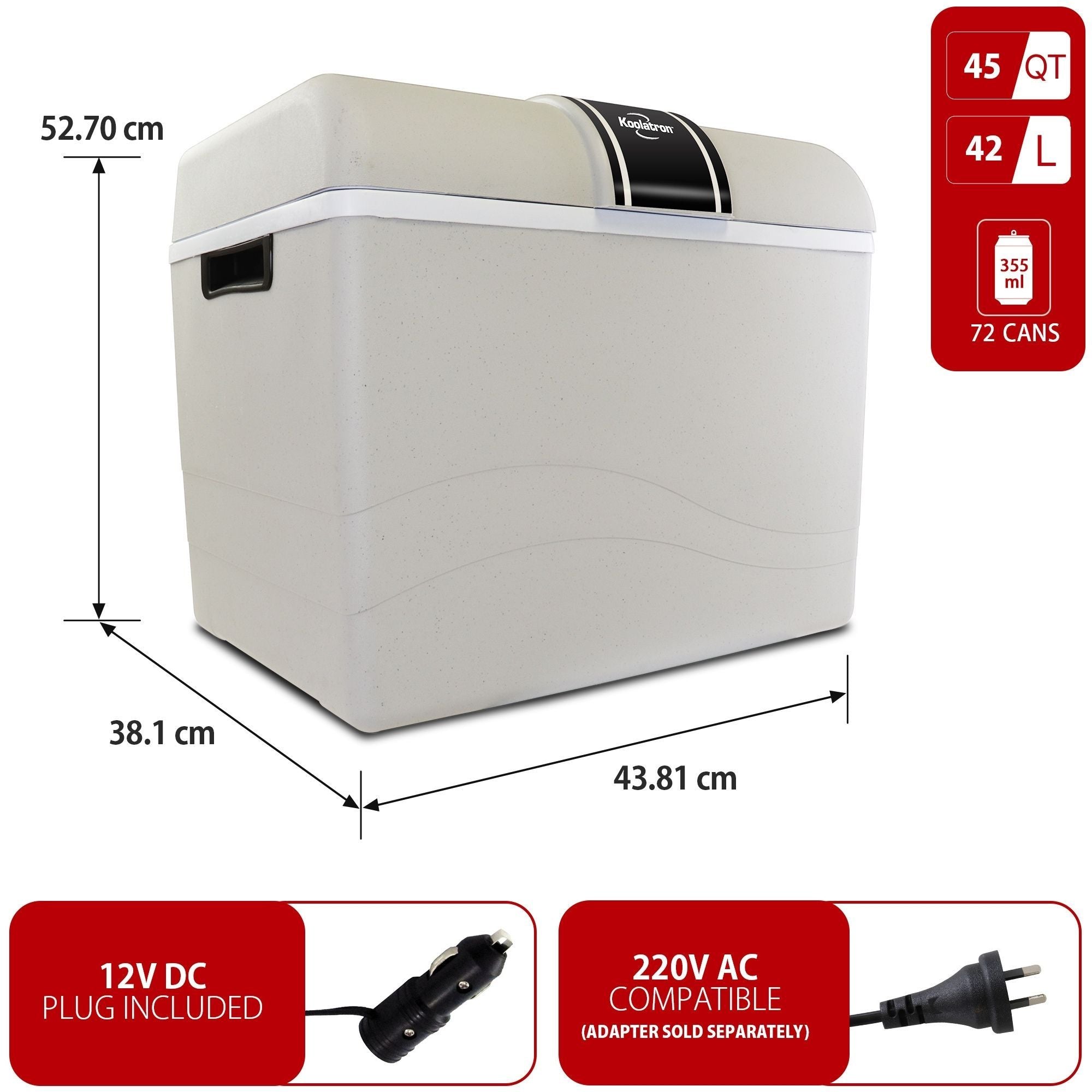 Koolatron Mini Fridge 12V Electric Iceless Cooler and Warmer, 42L Portable Car Fridge Refrigerator  For Travel, Trucking and Camping (Grey)