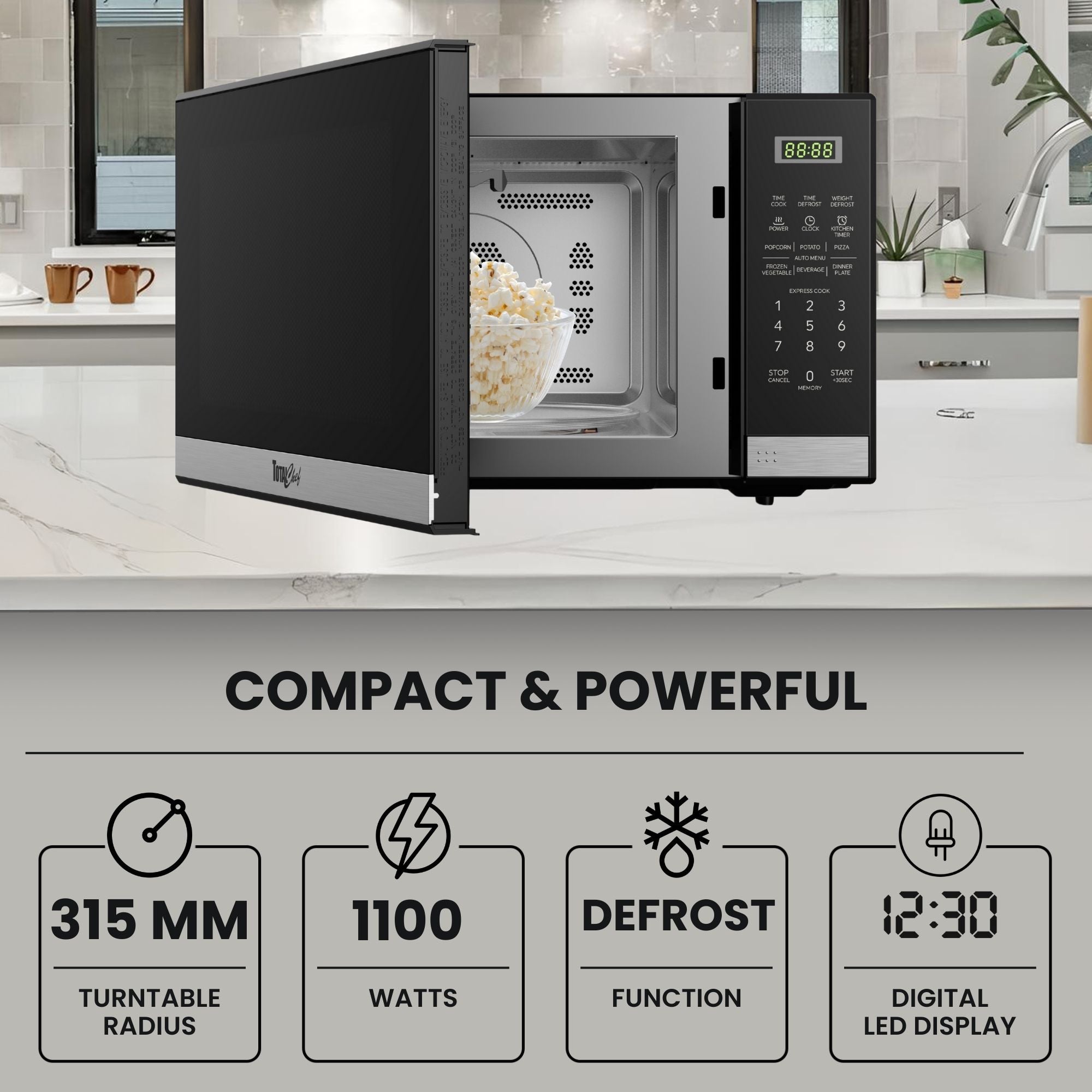 Total Chef 1100W Microwave Oven 34L Black
