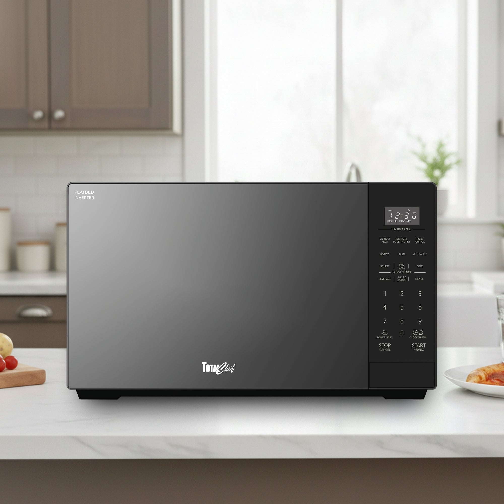 Total Chef 900W Flatbed Inverter Microwave Oven 26L, Black