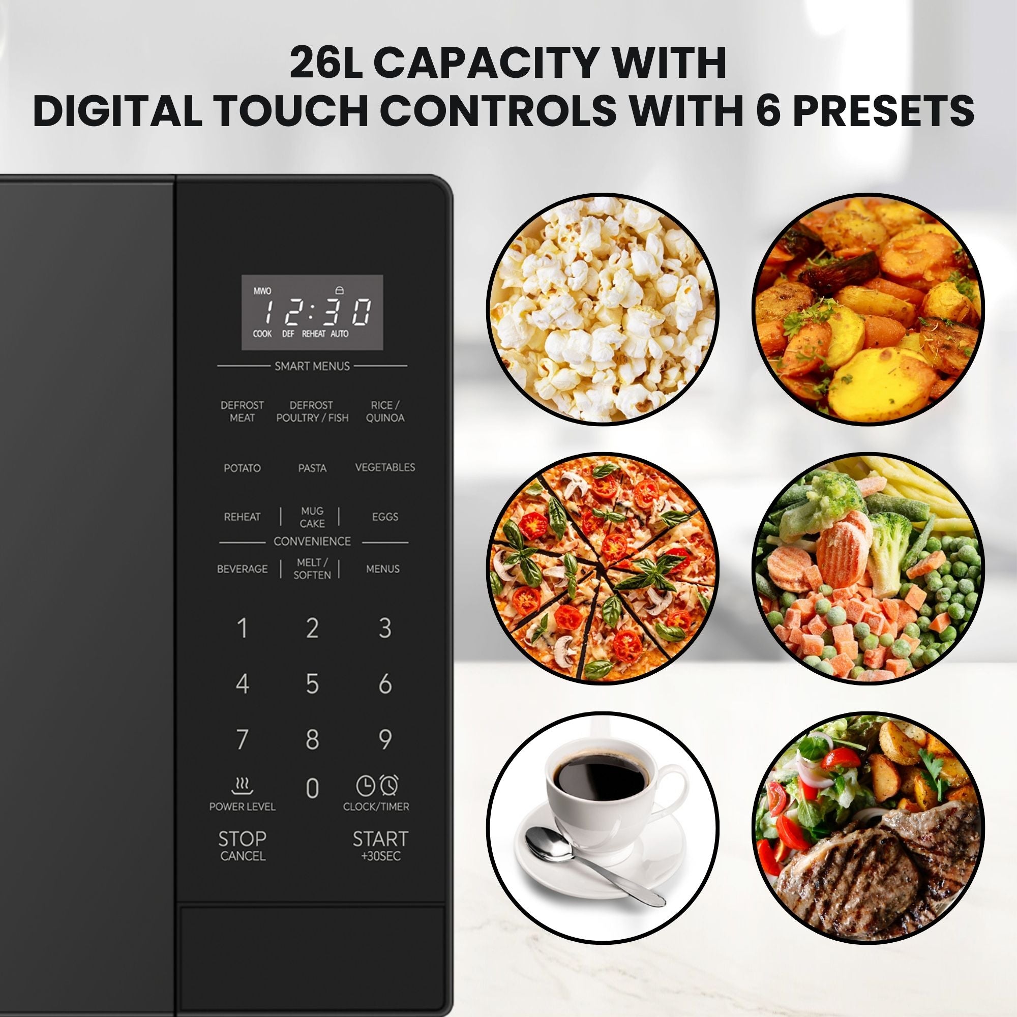 Total Chef 900W Flatbed Inverter Microwave Oven 26L, Black