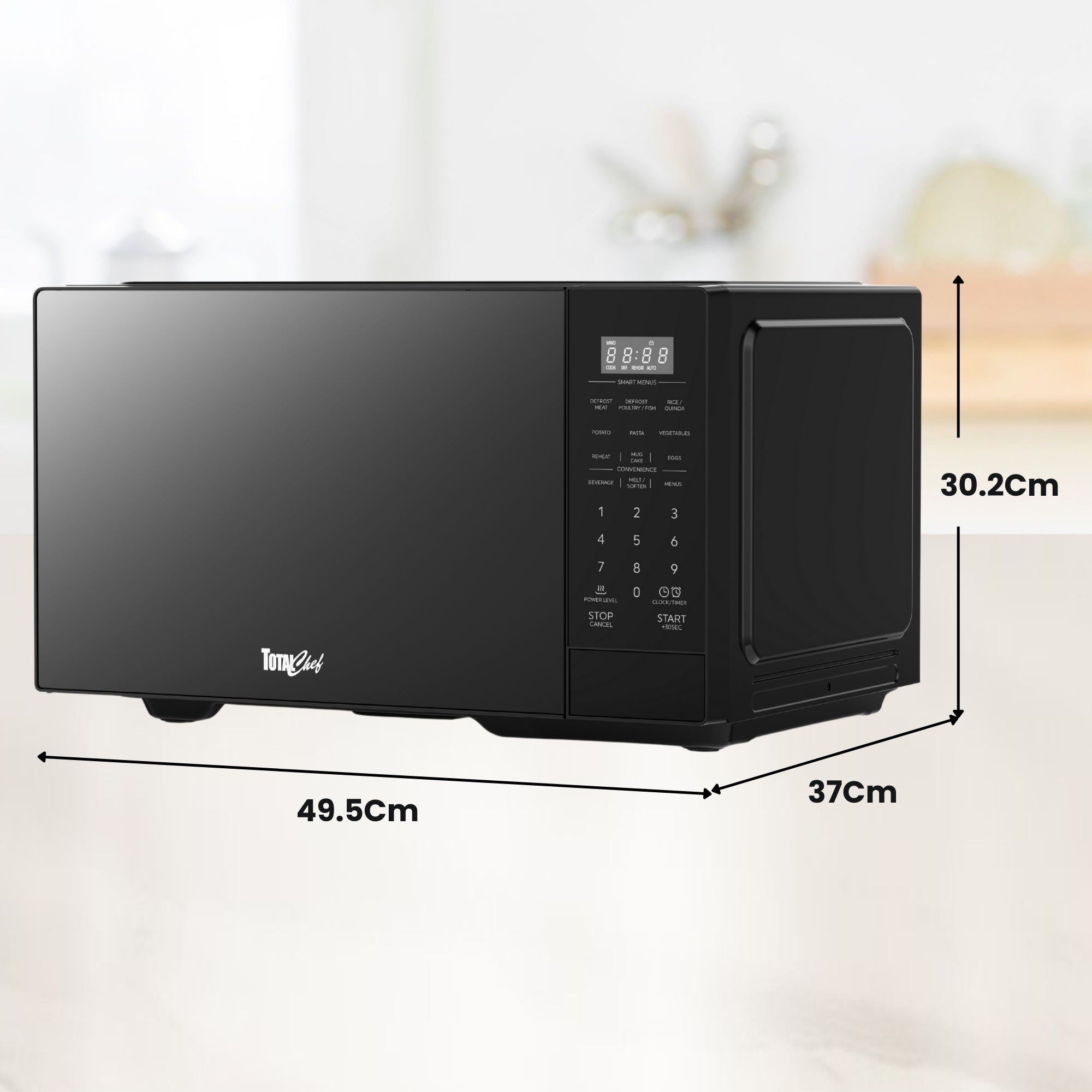 Total Chef 900W Flatbed Inverter Microwave Oven 26L, Black