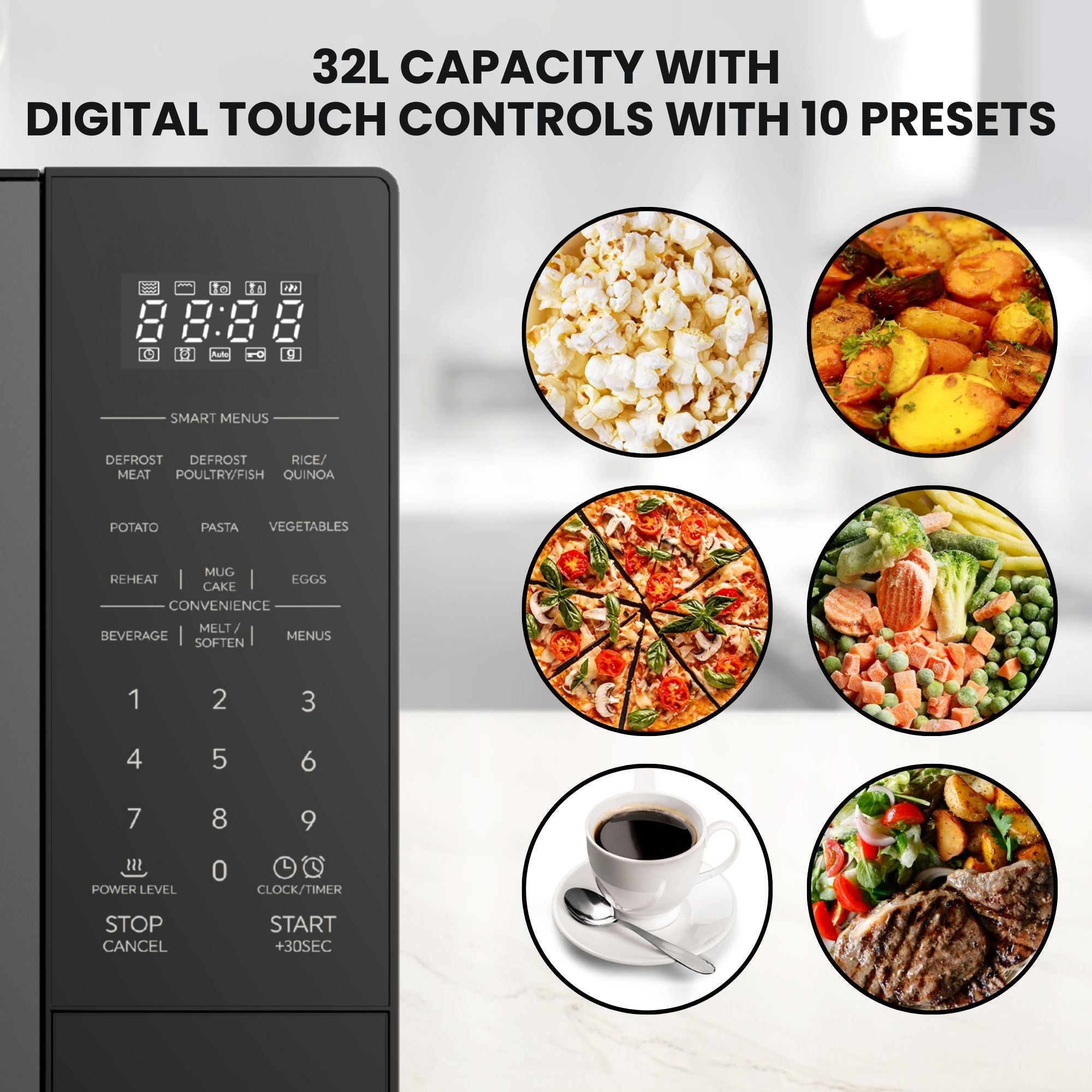 Total Chef 1200W Flatbed Inverter Microwave Oven with Smart Sensor 32L, Black