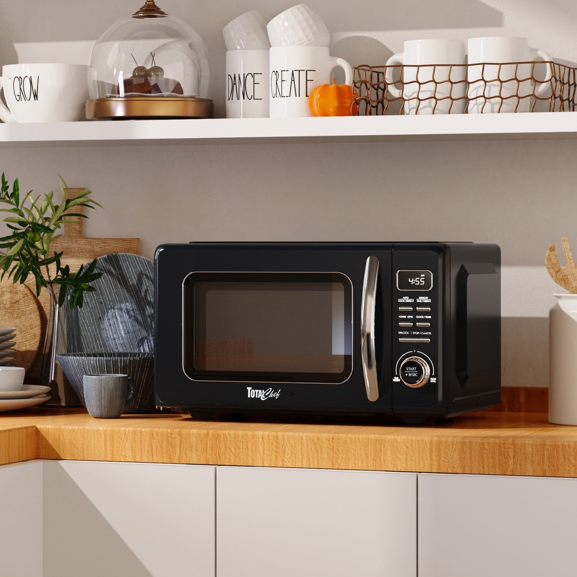 Total Chef Retro Countertop Microwave Oven 25 L– LED Display, Quick-Start, Weight/Time Defrost, 7 Auto Cook & 10 Reheat Presets, Black