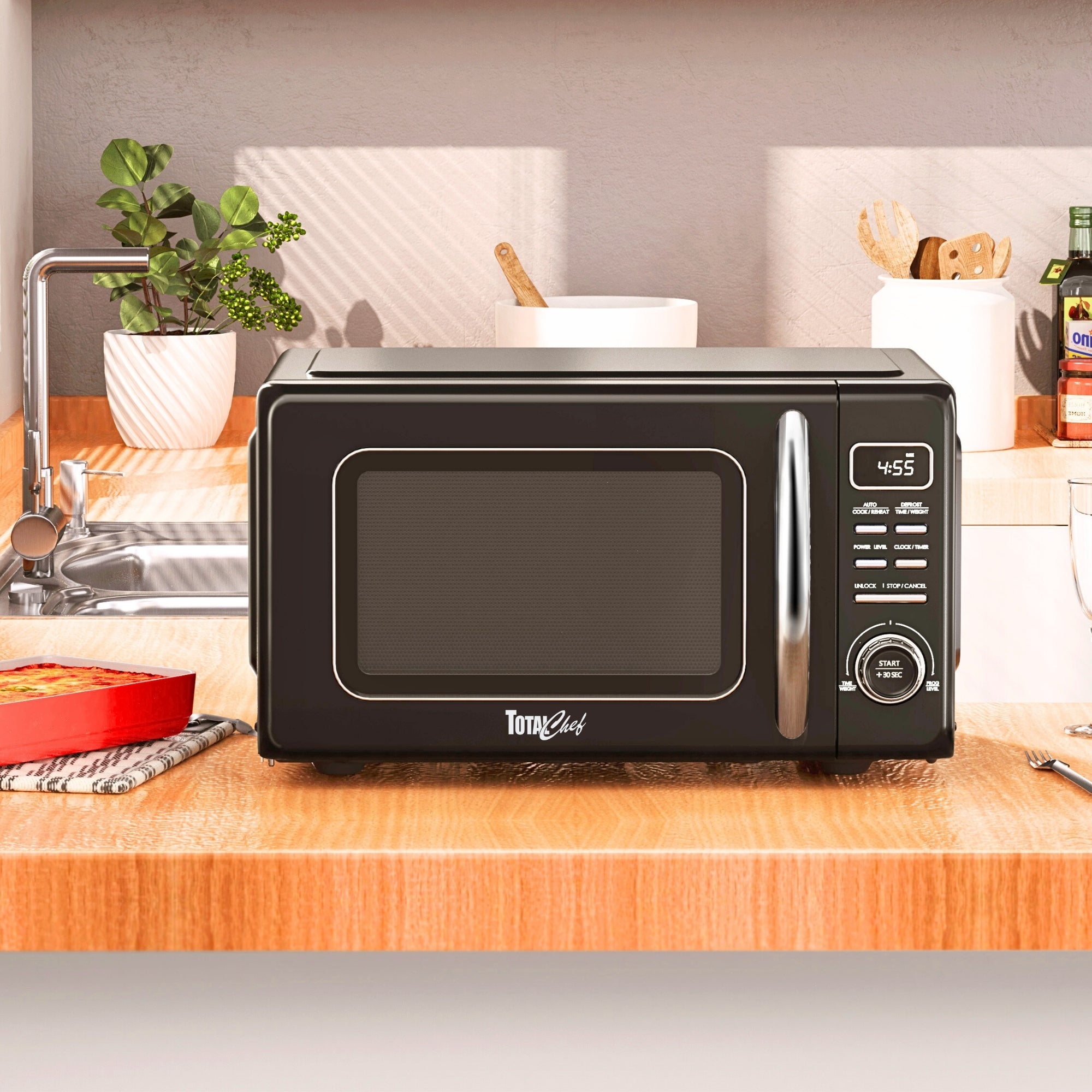 Total Chef Retro Countertop Microwave Oven 25 L– LED Display, Quick-Start, Weight/Time Defrost, 7 Auto Cook & 10 Reheat Presets, Black