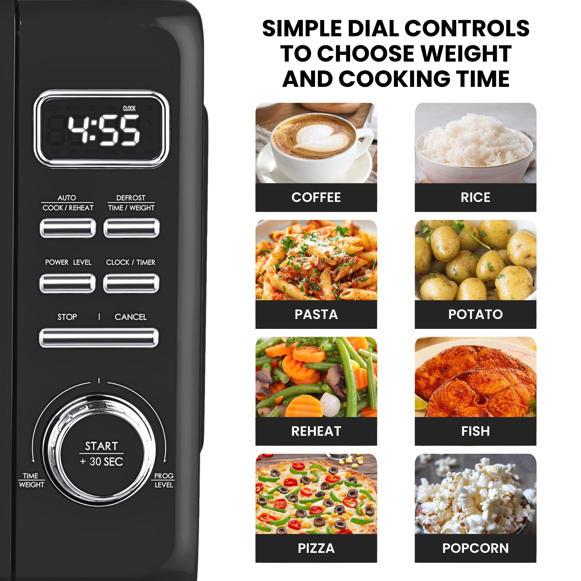 Total Chef Retro Countertop Microwave Oven 25 L– LED Display, Quick-Start, Weight/Time Defrost, 7 Auto Cook & 10 Reheat Presets, Black