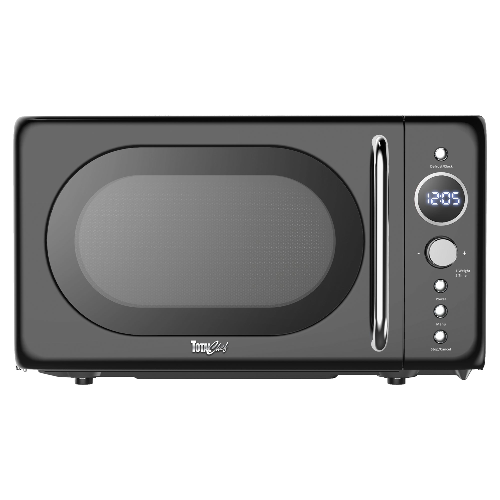 Total Chef Retro Microwave Oven | 20L | Quick Start & Defrost By Weight/Time | 8 Pre-set Cooking Modes For Coffee, Rice, Pasta, Potato, Reheat, Fish, Pizza, Popcorn | 700W | Black