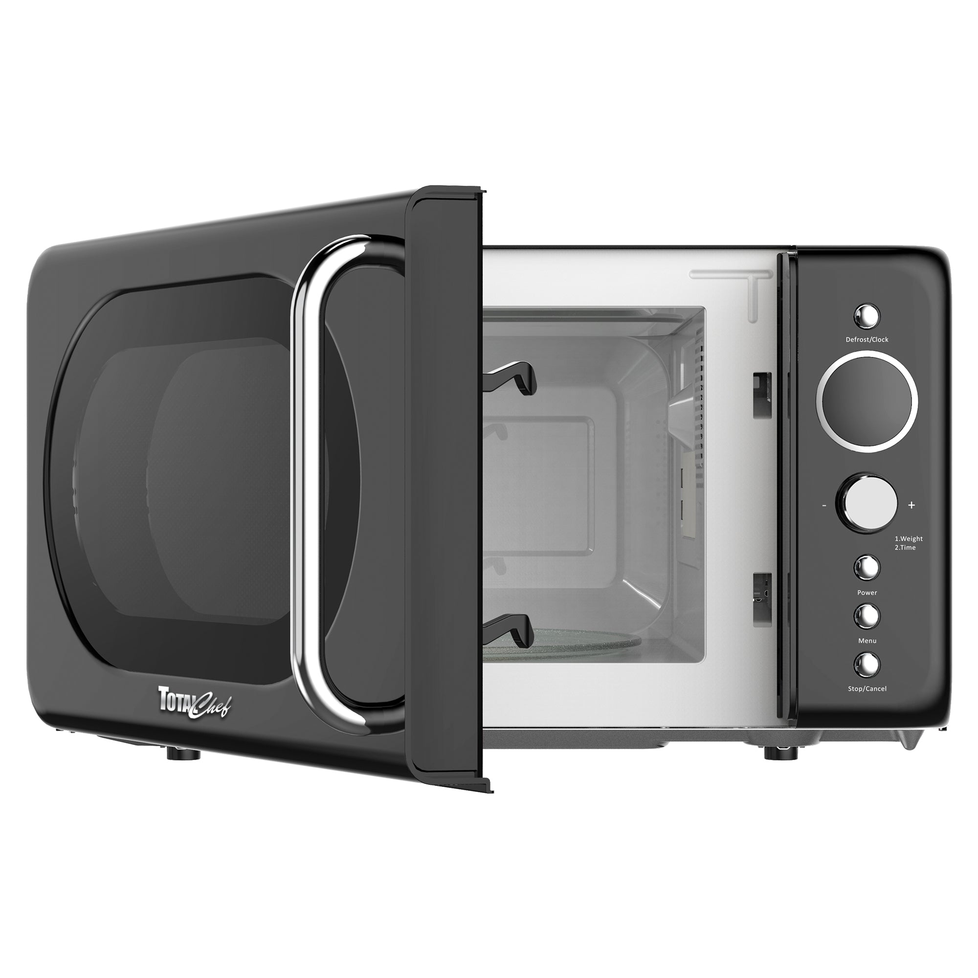 Total Chef Retro Microwave Oven | 20L | Quick Start & Defrost By Weight/Time | 8 Pre-set Cooking Modes For Coffee, Rice, Pasta, Potato, Reheat, Fish, Pizza, Popcorn | 700W | Black