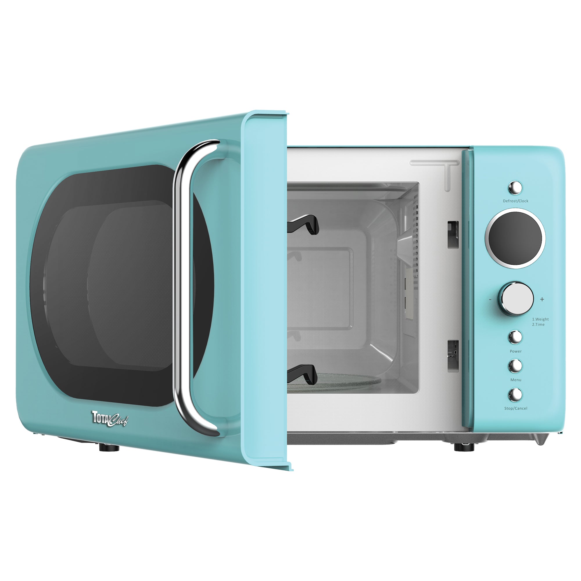 Total Chef Retro Microwave Oven, 20L Capacity, 700W Power, 8 Pre-Set Cooking Modes for Coffee, Rice, Pasta, Potato, Reheat, Fish, Pizza, Popcorn, Blue