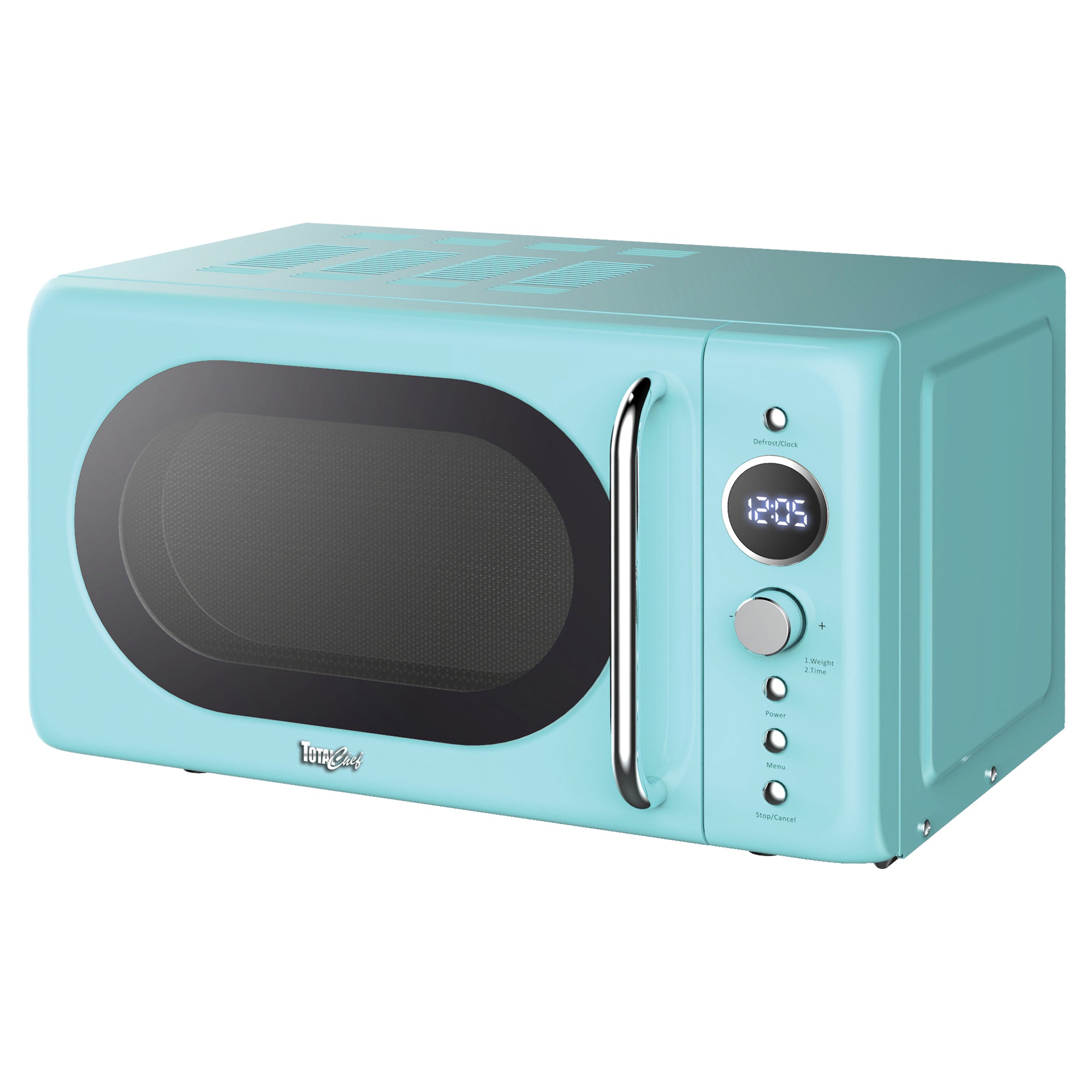 Total Chef Retro Microwave Oven, 20L Capacity, 700W Power, 8 Pre-Set Cooking Modes for Coffee, Rice, Pasta, Potato, Reheat, Fish, Pizza, Popcorn, Blue