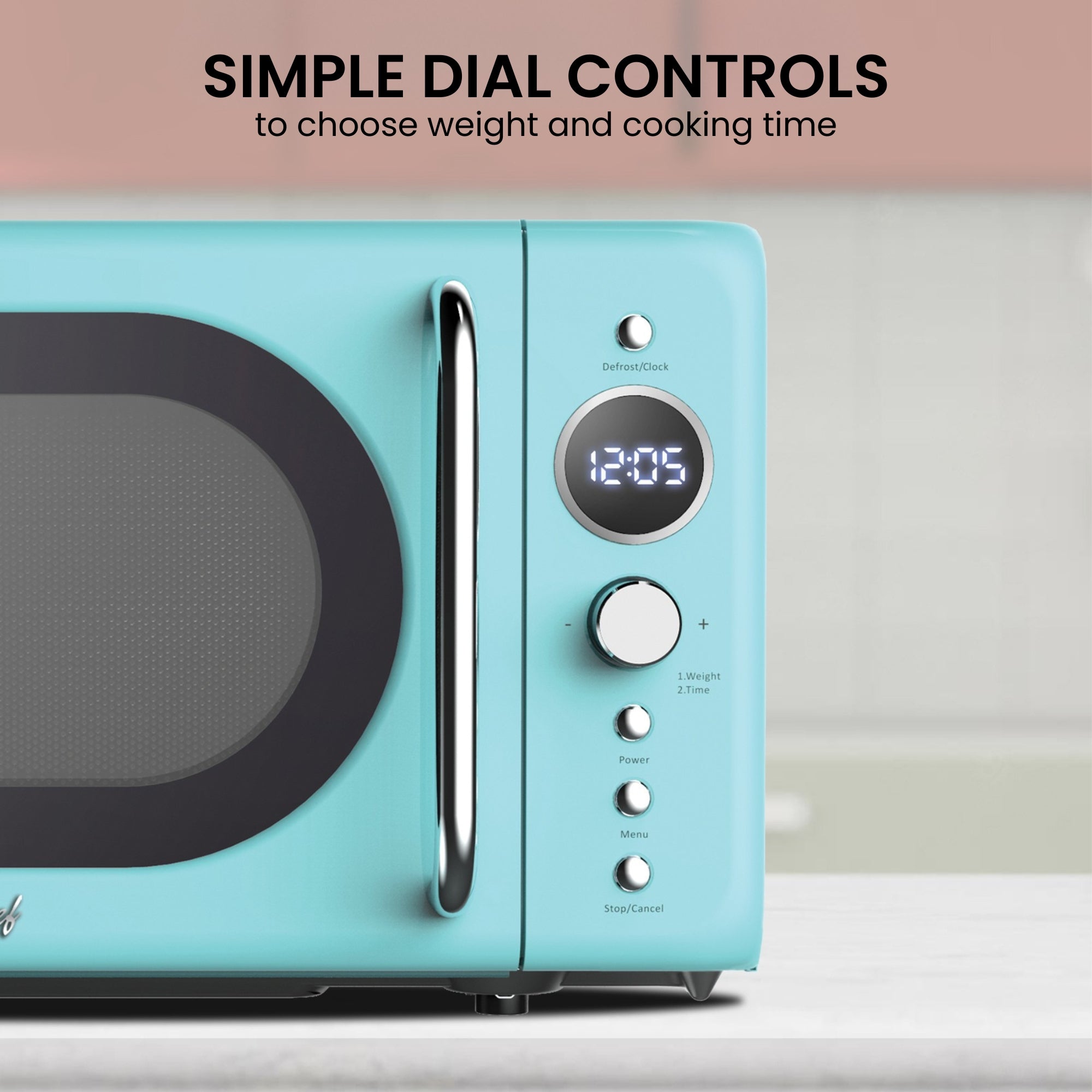 Total Chef Retro Microwave Oven, 20L Capacity, 700W Power, 8 Pre-Set Cooking Modes for Coffee, Rice, Pasta, Potato, Reheat, Fish, Pizza, Popcorn, Blue