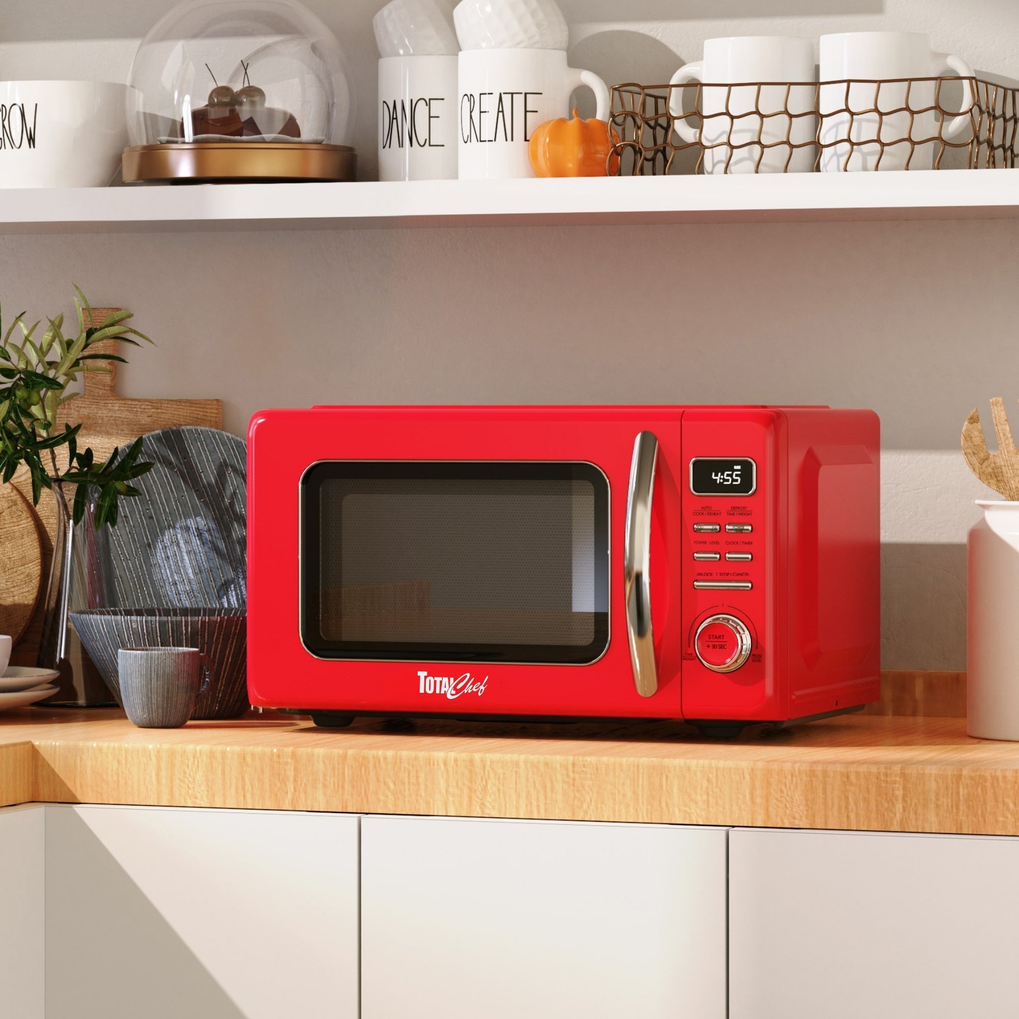 Total Chef Retro Countertop Microwave Oven 25 L – LED Display, Quick-Start, Weight/Time Defrost, 7 Auto Cook & 10 Reheat Presets, Red