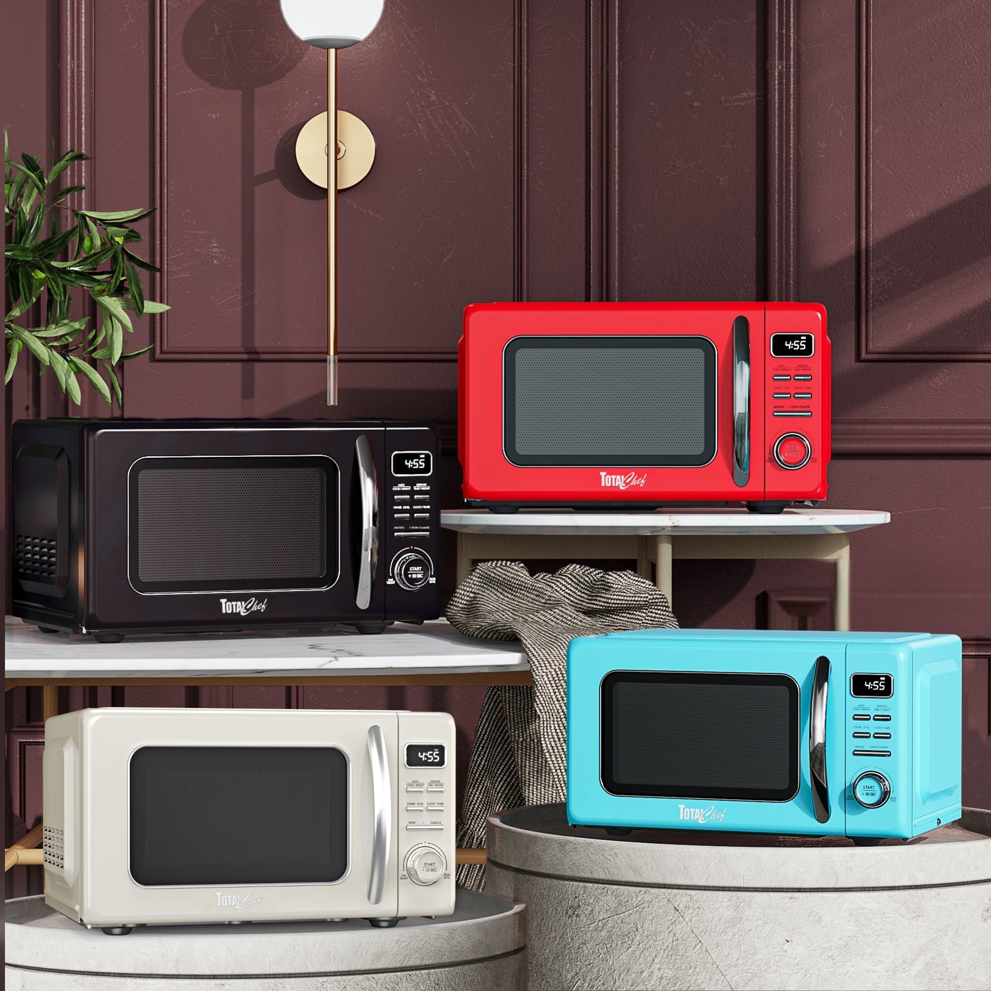 Total Chef Retro Countertop Microwave Oven 25 L – LED Display, Quick-Start, Weight/Time Defrost, 7 Auto Cook & 10 Reheat Presets, Red