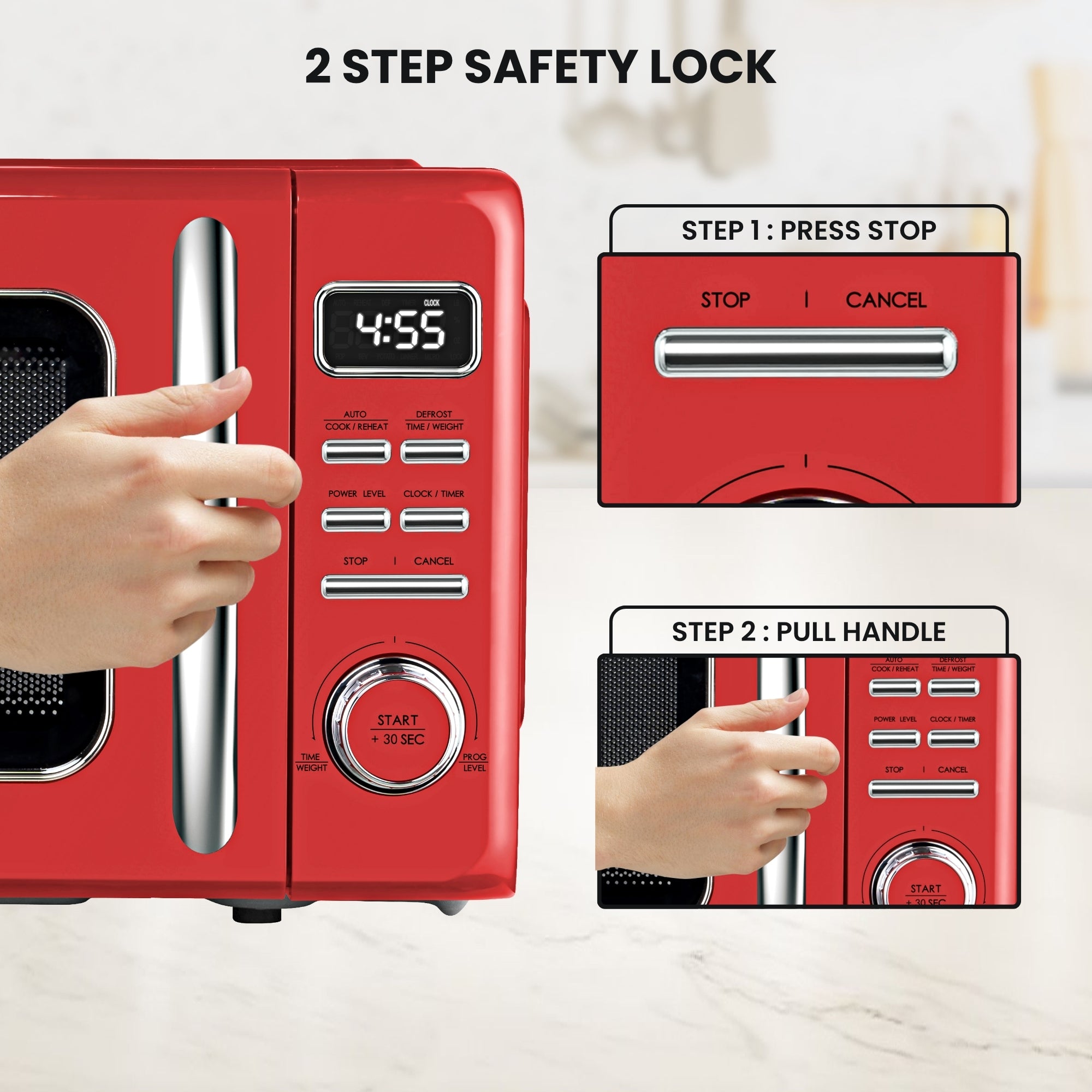 Total Chef Retro Countertop Microwave Oven 25 L – LED Display, Quick-Start, Weight/Time Defrost, 7 Auto Cook & 10 Reheat Presets, Red