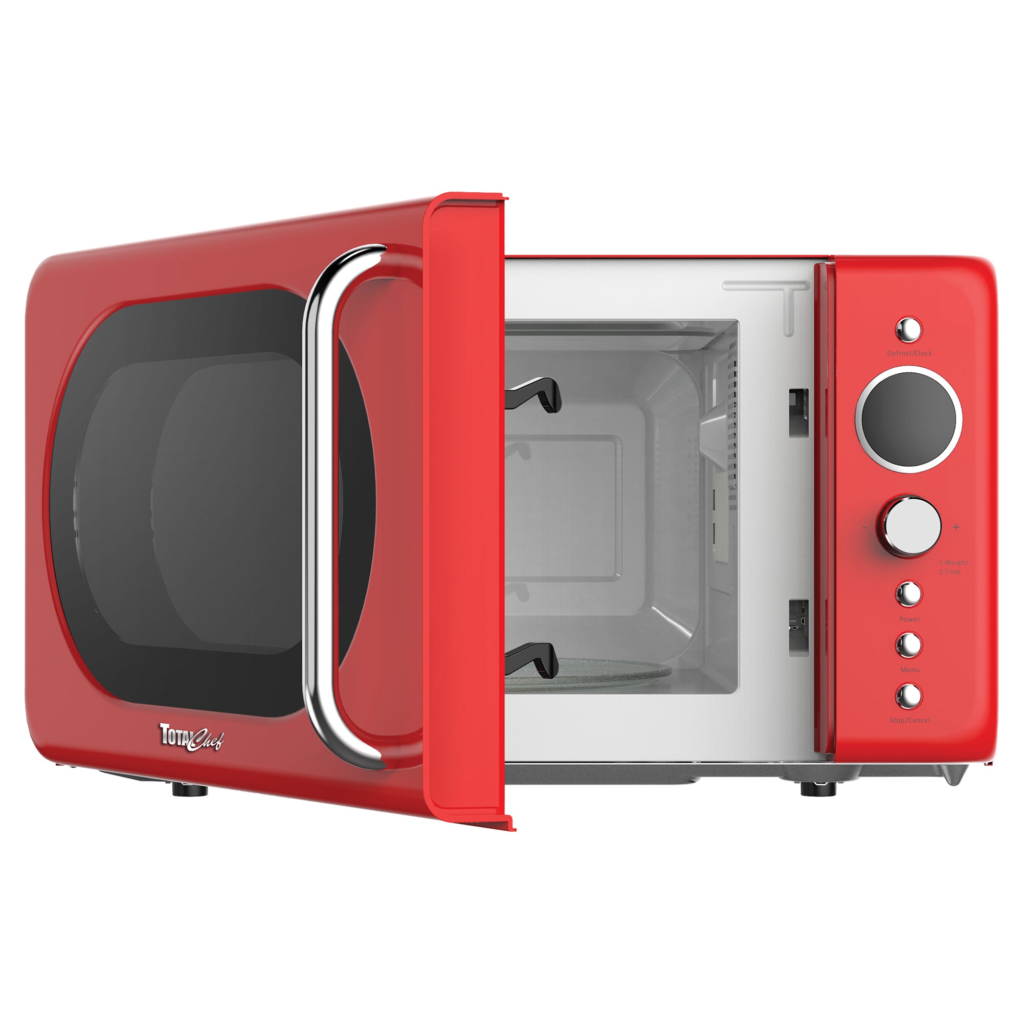 Total Chef Retro Microwave Oven, 20L Capacity, 700W Power, 8 Pre-Set Cooking Modes for Coffee, Rice, Pasta, Potato, Reheat, Fish, Pizza, Popcorn, Red