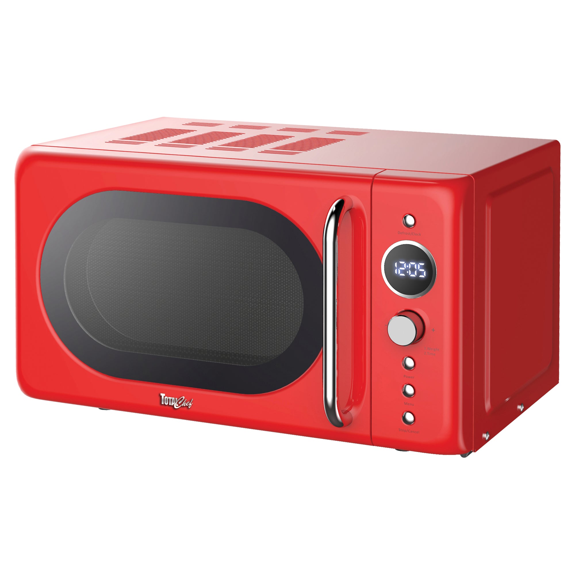 Total Chef Retro Microwave Oven, 20L Capacity, 700W Power, 8 Pre-Set Cooking Modes for Coffee, Rice, Pasta, Potato, Reheat, Fish, Pizza, Popcorn, Red