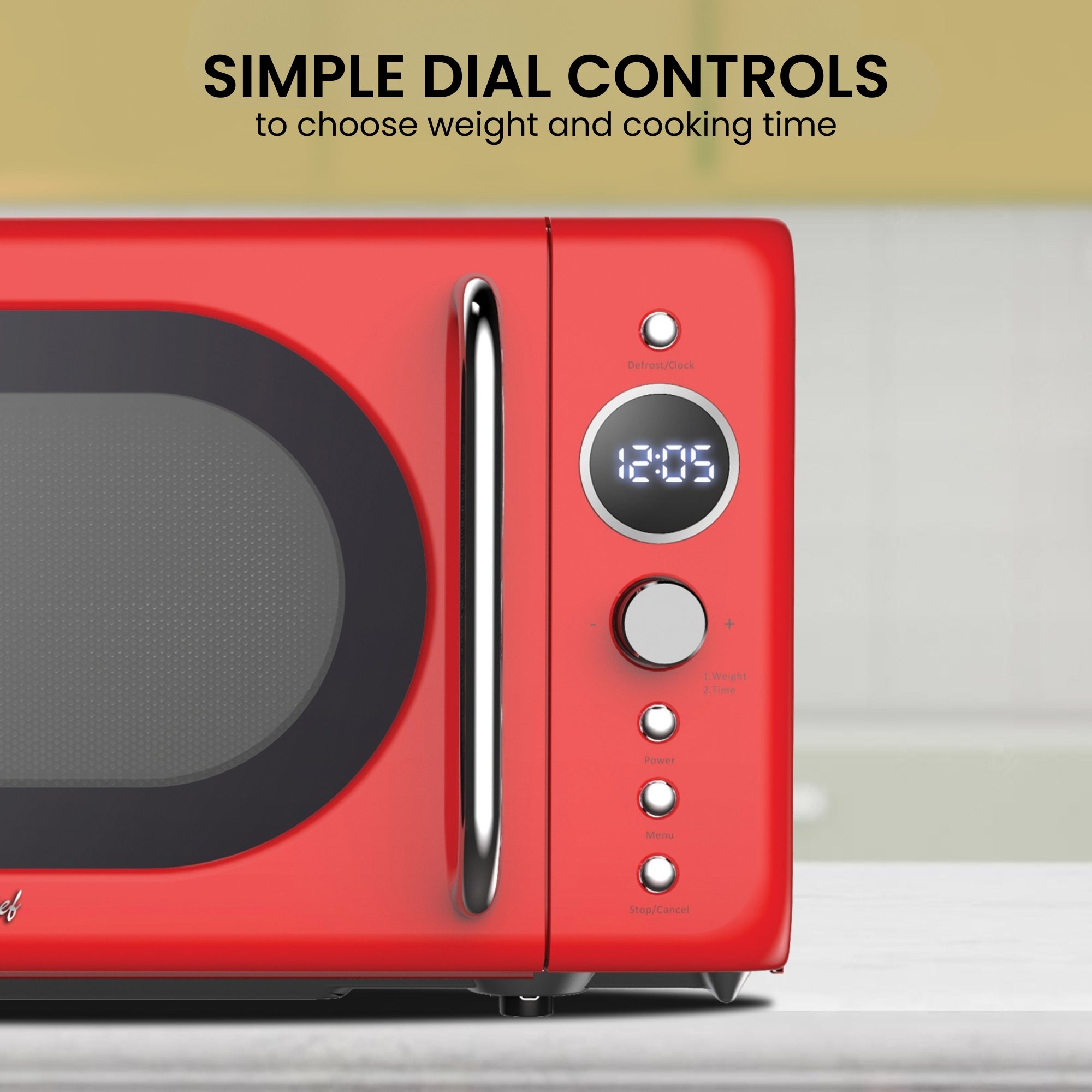 Total Chef Retro Microwave Oven, 20L Capacity, 700W Power, 8 Pre-Set Cooking Modes for Coffee, Rice, Pasta, Potato, Reheat, Fish, Pizza, Popcorn, Red