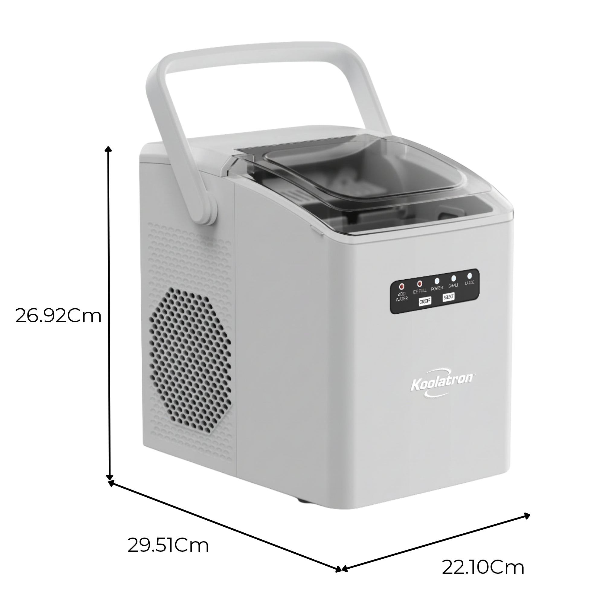 Koolatron Countertop Ice Machine | Portable Ice Maker | 12 kg of ice each day | 8 Ice Cubes Ready in 7 mins | 2 Sizes Of Ice Pellets | Ice Scoop & Basket Included | Self-Cleaning | White