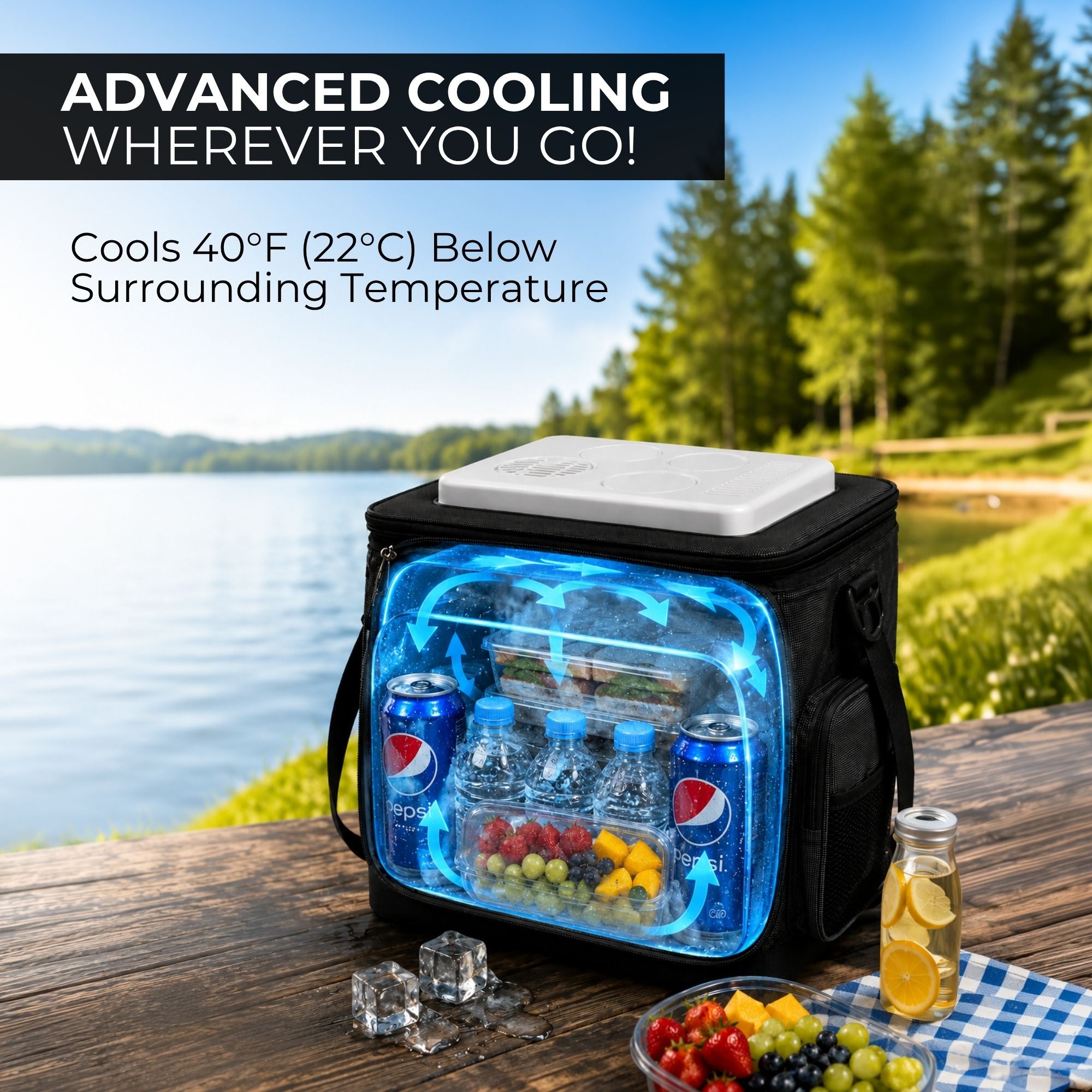Koolatron 12V Electric Cooler Bag 25L Portable Car Fridge, Thermoelectric Soft Cooler with Adjustable Strap, Foldable Iceless Cooler Bag for Car, Camping, Travel