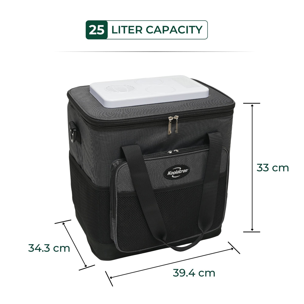 Koolatron 12V Electric Cooler Bag 25L Portable Car Fridge, Thermoelectric Soft Cooler with Adjustable Strap, Foldable Iceless Cooler Bag for Car, Camping, Travel