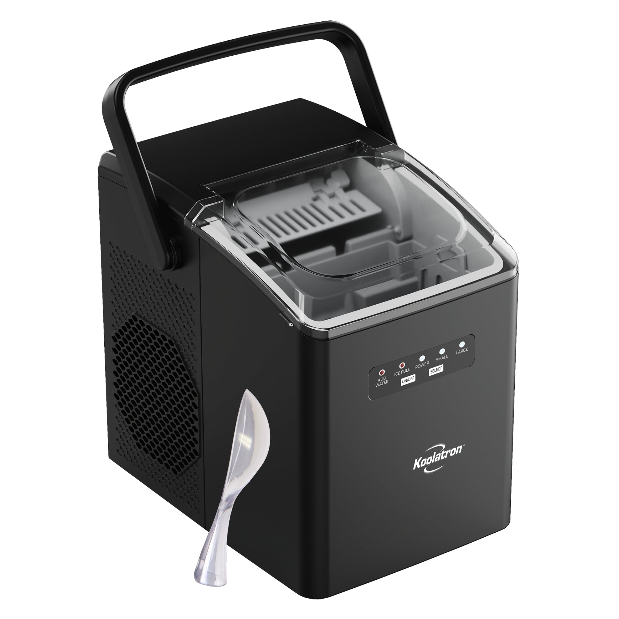 Koolatron Countertop Ice Machine | Portable Ice Maker | 12 kg of ice each day | 8 Ice Cubes Ready in 7 mins | 2 Sizes Of Ice Pellets | Ice Scoop & Basket Included | Self-Cleaning | Black