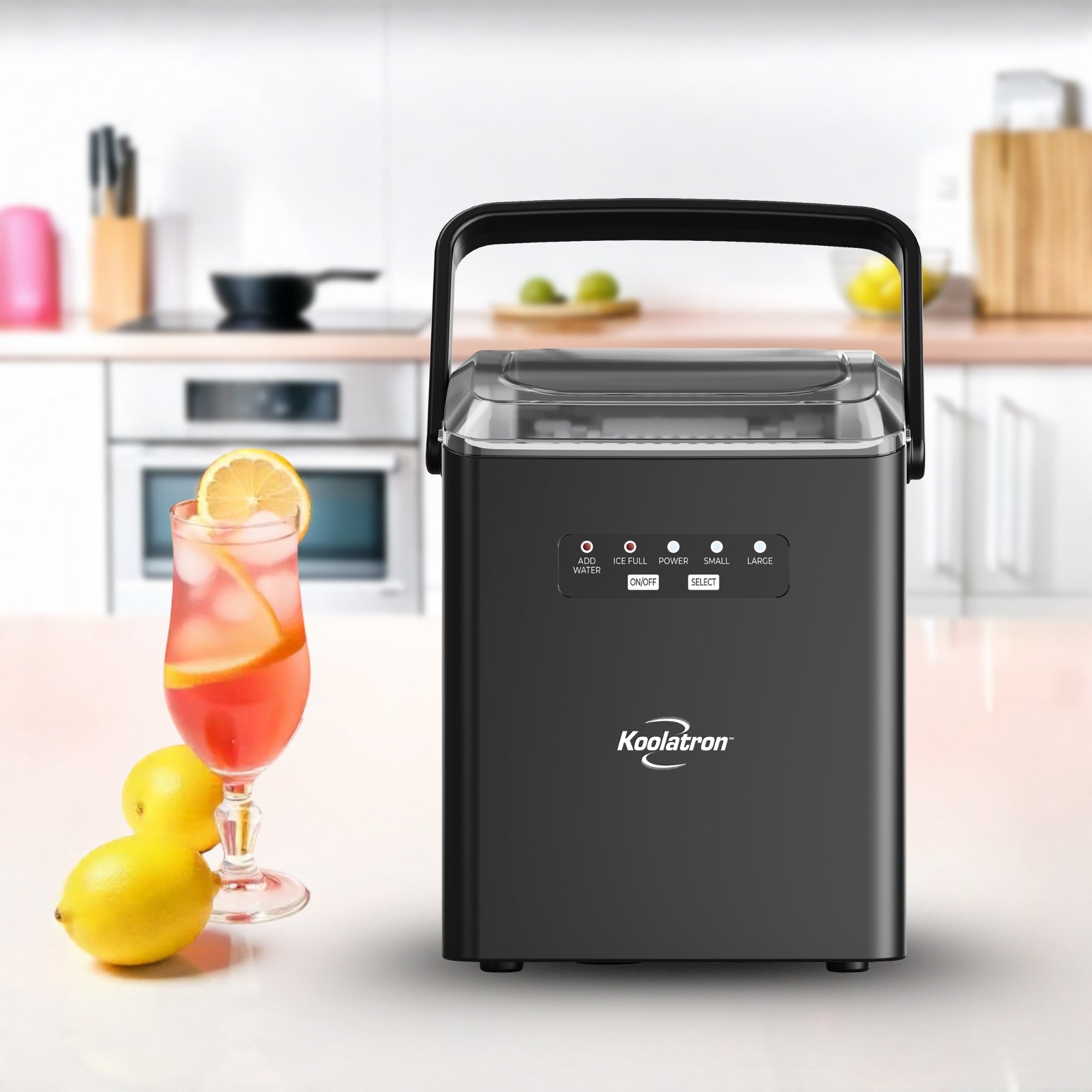 Koolatron Countertop Ice Machine | Portable Ice Maker | 12 kg of ice each day | 8 Ice Cubes Ready in 7 mins | 2 Sizes Of Ice Pellets | Ice Scoop & Basket Included | Self-Cleaning | Black