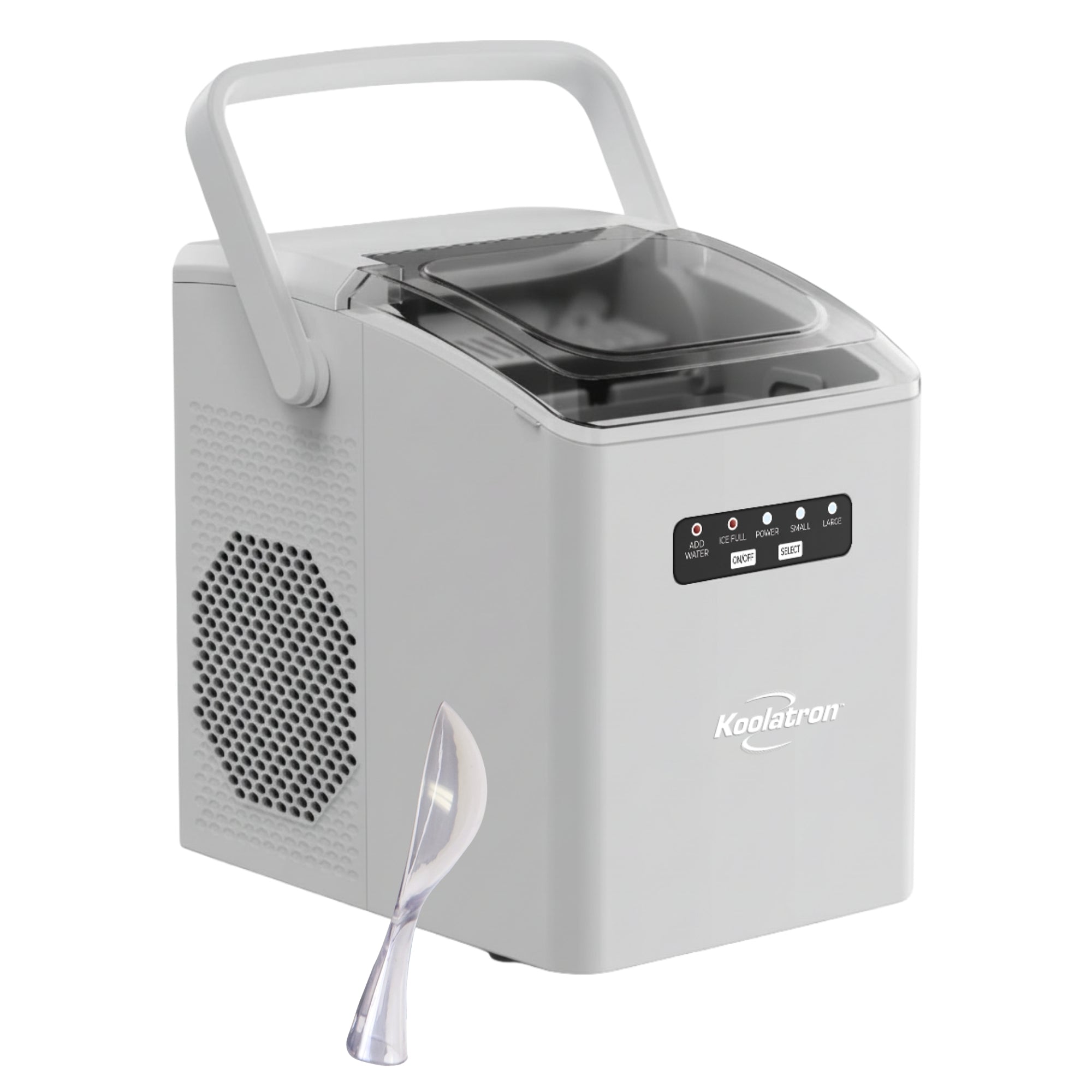 Koolatron Countertop Ice Machine | Portable Ice Maker | 12 kg of ice each day | 8 Ice Cubes Ready in 7 mins | 2 Sizes Of Ice Pellets | Ice Scoop & Basket Included | Self-Cleaning | White