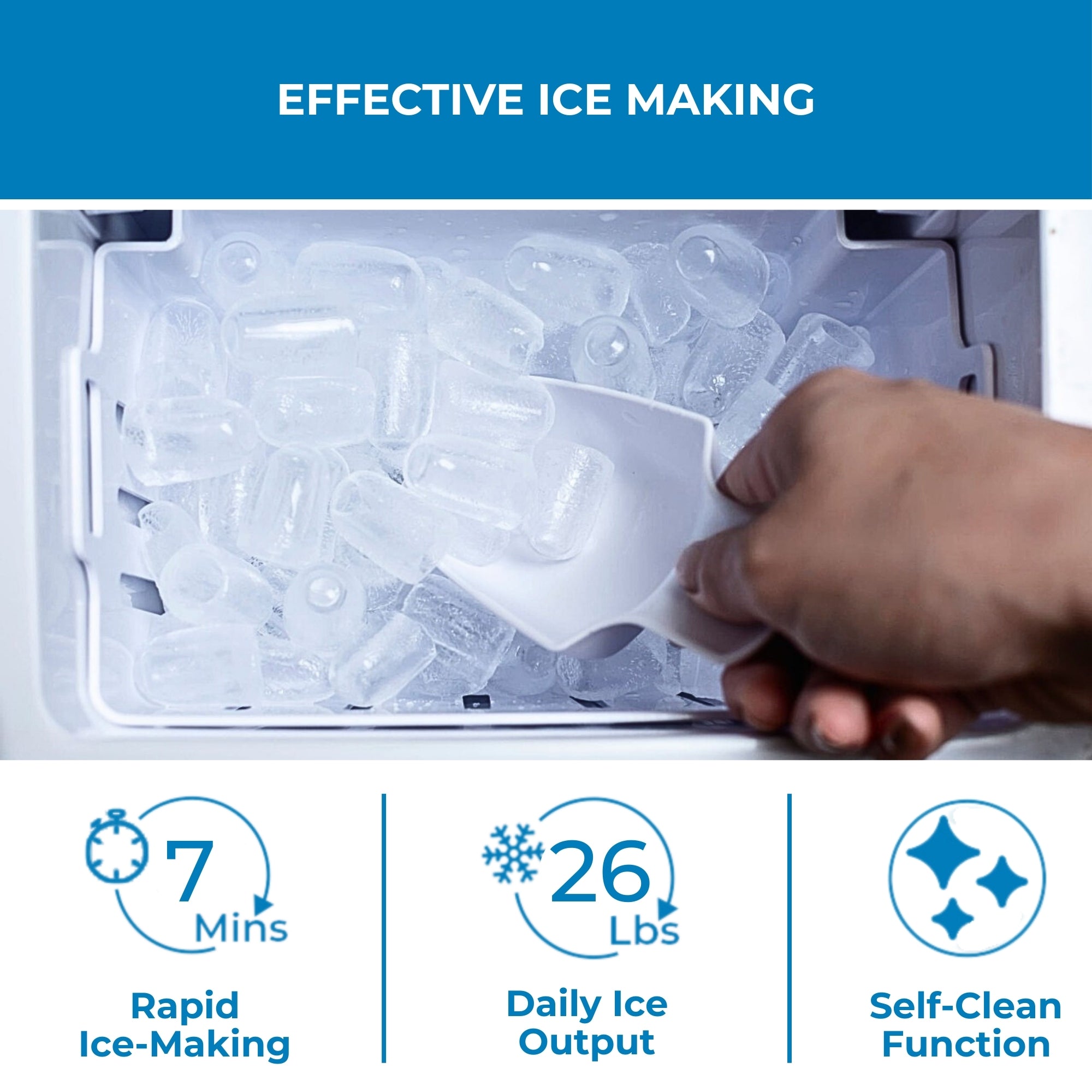 Koolatron Countertop Ice Machine | Portable Ice Maker | 12 kg of ice each day | 8 Ice Cubes Ready in 7 mins | 2 Sizes Of Ice Pellets | Ice Scoop & Basket Included | Self-Cleaning | White