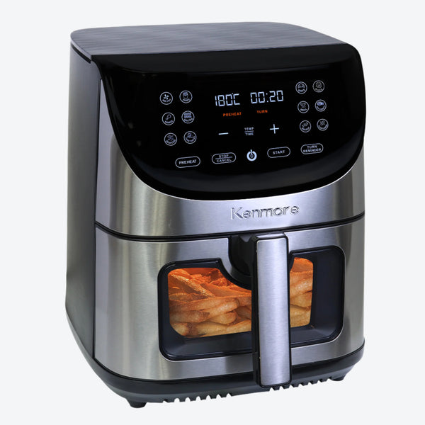 Kenmore 7.8 L Air Fryer, Family Size, 1700W, 12 Preset Cooking Functions, Digital Touch Screen, Programmable Temperature & Timer, Viewing Window, Roast Bake Broil Dehydrate Reheat, Stainless Steel