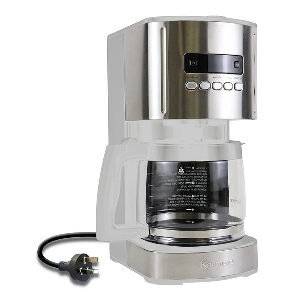 Kenmore Aroma Control 12-Cup Programmable Coffee Machine, White and Stainless Steel Drip Coffee Machine, Glass Carafe, Reusable Filter, Timer, Digital Display Charcoal Water Filter, Regular or Bold