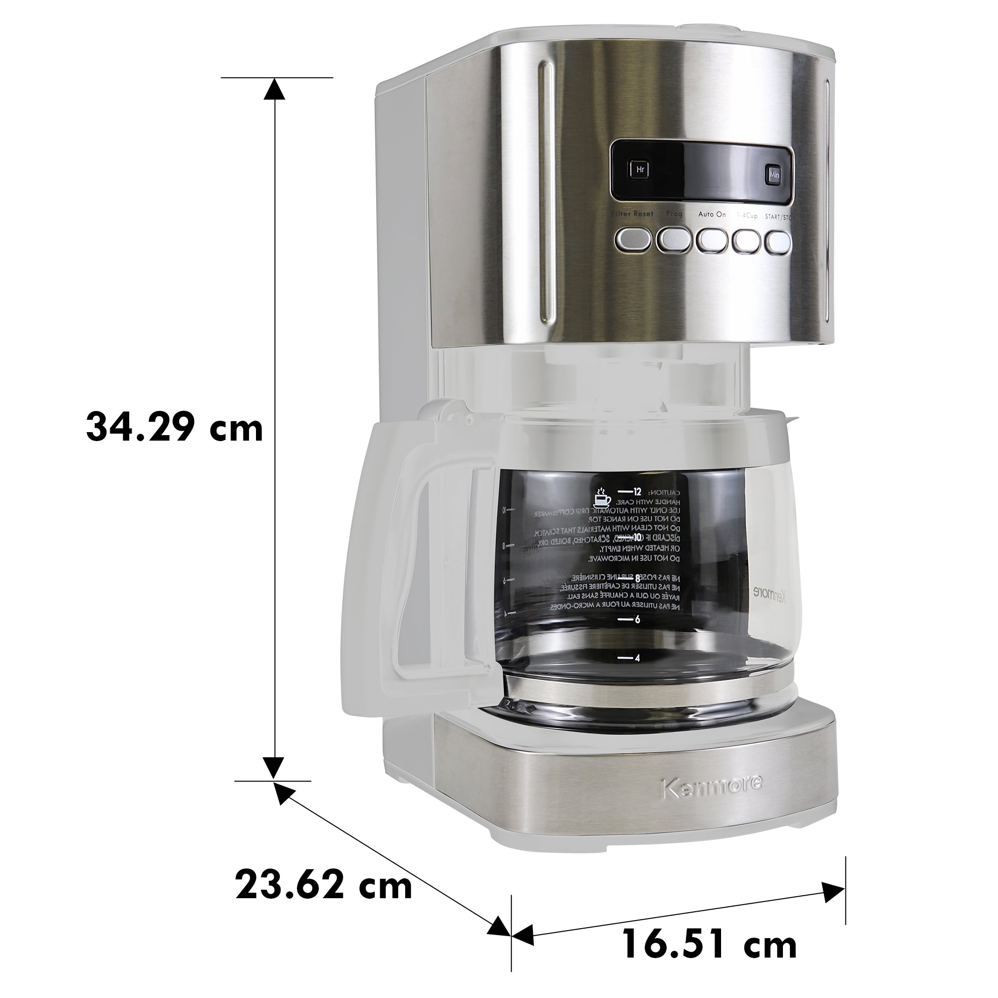 Kenmore Aroma Control 12-Cup Programmable Coffee Machine, White and Stainless Steel Drip Coffee Machine, Glass Carafe, Reusable Filter, Timer, Digital Display Charcoal Water Filter, Regular or Bold
